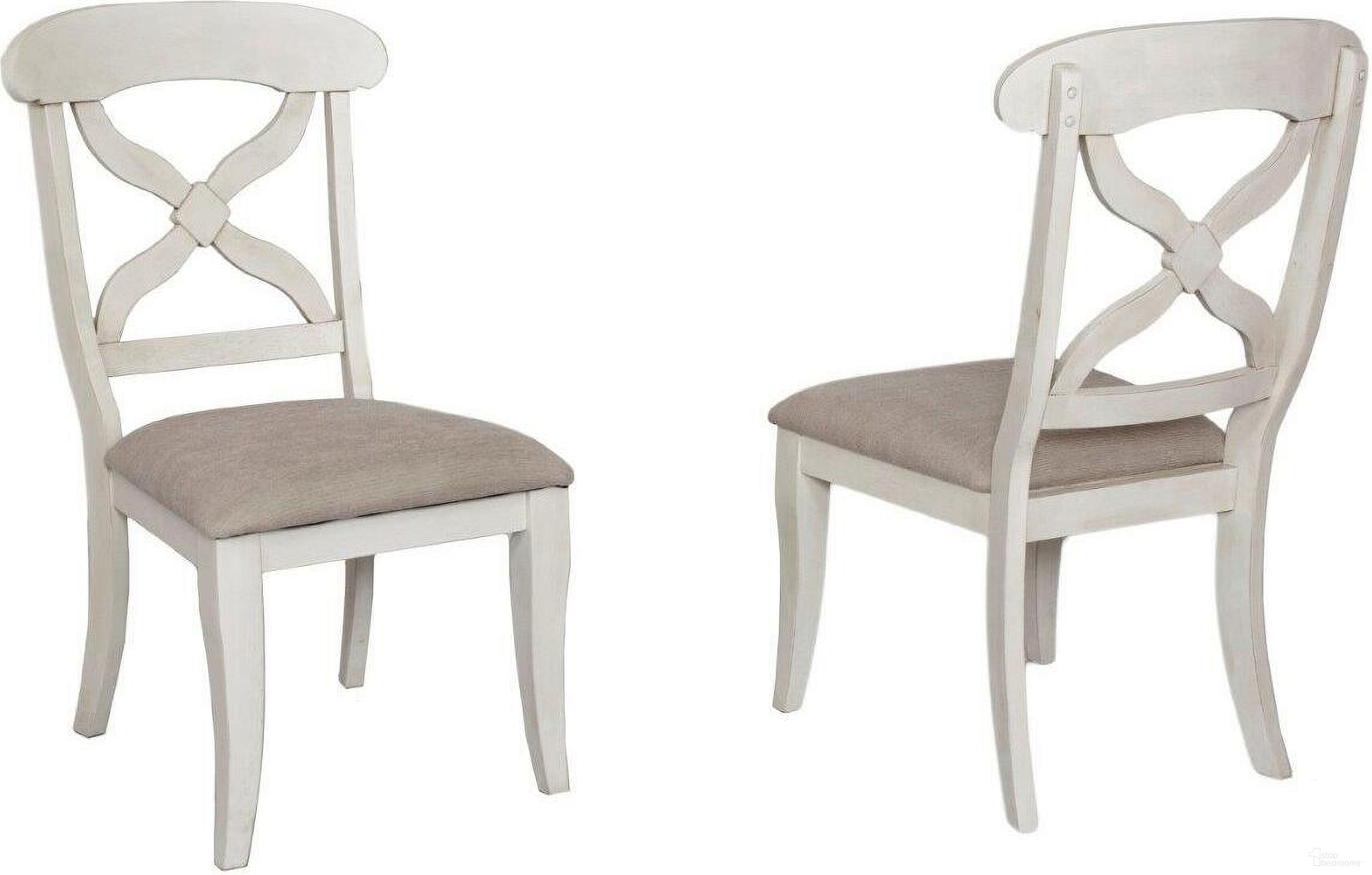 The appearance of Andrews Antique White and Chestnut Dining Chair Set of 2 designed by Sunset Trading in the traditional interior design. This antique white and chestnut piece of furniture was selected by 1StopBedrooms from Andrews Collection to add a touch of cosiness and style into your home. Sku: DLU-ADW-C12-AW-2. Material: Wood. Chair Type: Side Chair.