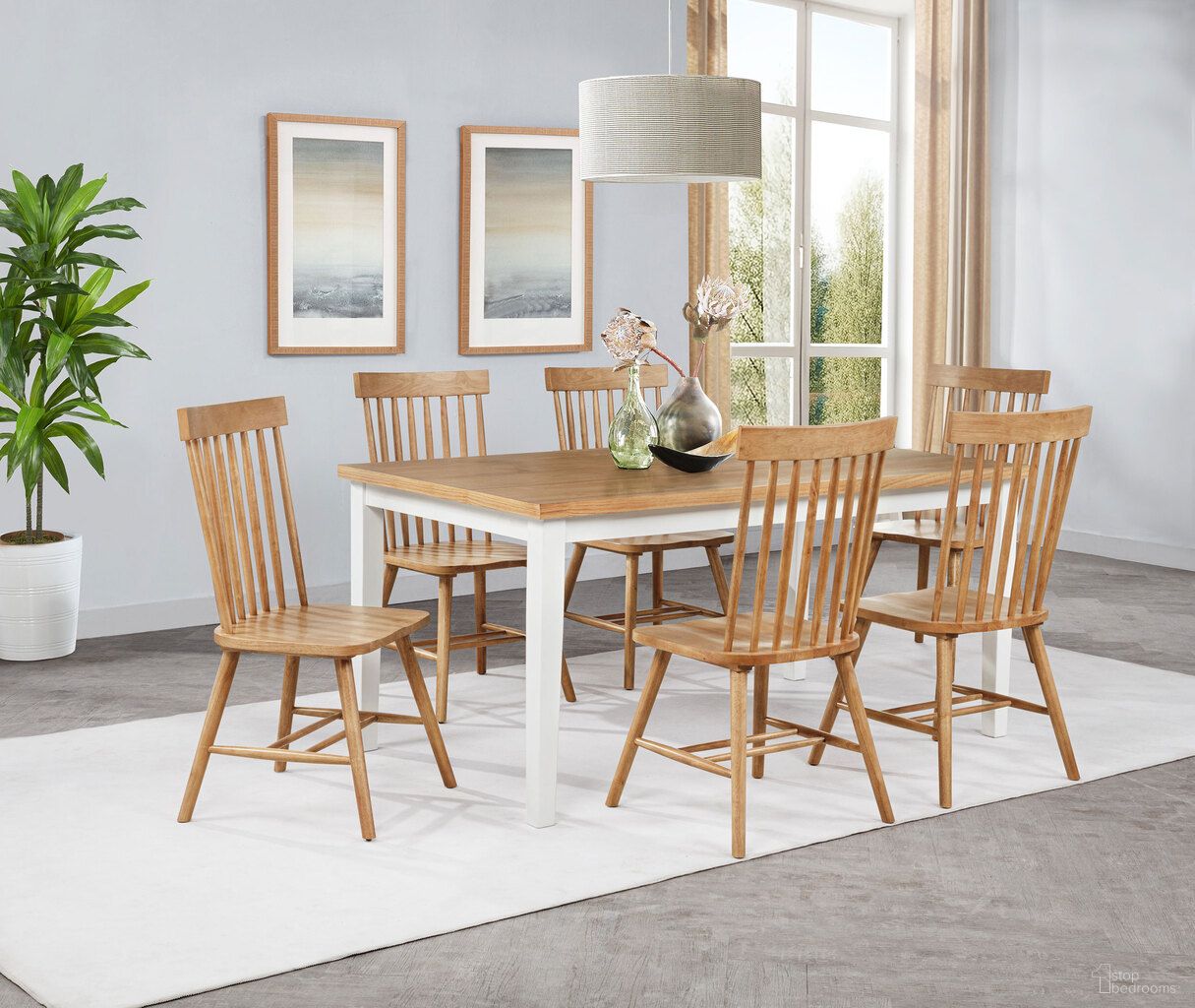 The appearance of Andrews Rectangular Dining Room Set In Light Ash and White designed by Coaster in the transitional interior design. This light ash and white piece of furniture was selected by 1StopBedrooms from Andrews Collection to add a touch of cosiness and style into your home. Sku: 122501;122502. Table Top Shape: Rectangular. Material: Ash Veneer. Size: 38" x 66".
