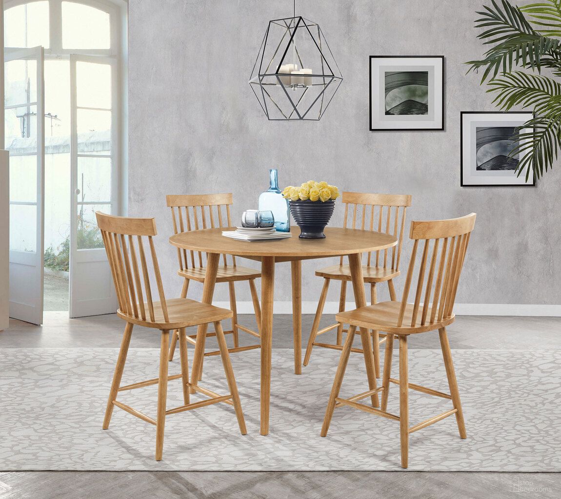 The appearance of Andrews Round Counter Height Dining Room Set In Light Ash designed by Coaster in the transitional interior design. This light ash piece of furniture was selected by 1StopBedrooms from Andrews Collection to add a touch of cosiness and style into your home. Sku: 122508;122509. Table Top Shape: Round. Size: 48". Material: Ash Veneer.