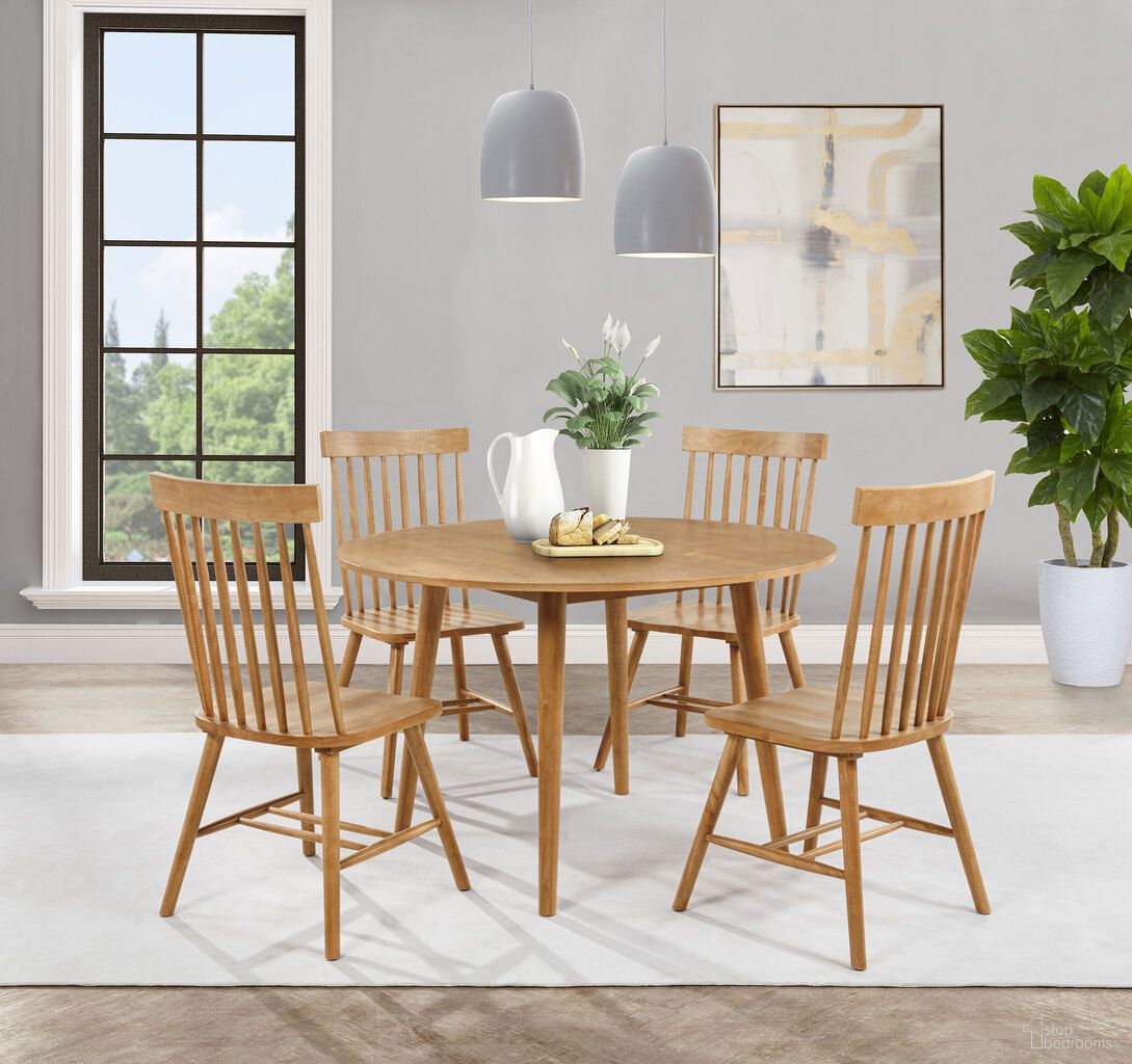 The appearance of Andrews Round Wood Dining Room Set In Light Ash designed by Coaster in the transitional interior design. This light ash piece of furniture was selected by 1StopBedrooms from Andrews Collection to add a touch of cosiness and style into your home. Sku: 122500;122502. Table Top Shape: Round. Size: 48". Material: Ash Veneer.