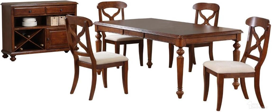 The appearance of Andrews Server 6 Piece Butterfly Leaf Dining Set In Chestnut Brown designed by Sunset Trading in the traditional interior design. This chestnut brown piece of furniture was selected by 1StopBedrooms from Andrews Collection to add a touch of cosiness and style into your home. Sku: DLU-ADW-TLB-4276-AW;DLU-ADW-C12-AW-2;DLU-ADW-C12-AW-2;DLU-ADW-SER-CT. Material: Wood.