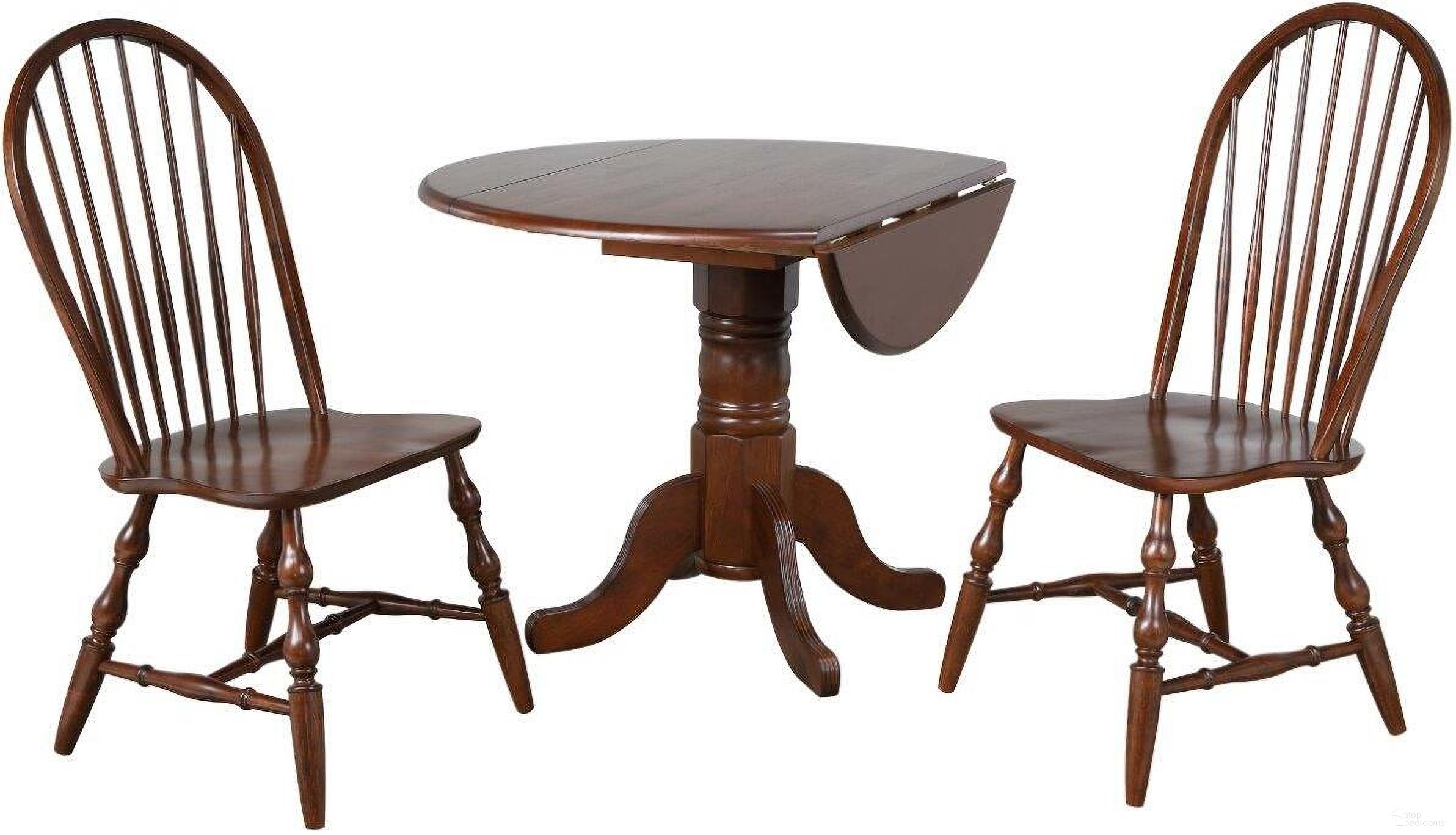 The appearance of Andrews Spindleback Chairs 3 Piece 42 Inch Round Drop Leaf Dining Set In Chestnut Brown designed by Sunset Trading in the traditional interior design. This chestnut brown piece of furniture was selected by 1StopBedrooms from Andrews Collection to add a touch of cosiness and style into your home. Sku: DLU-TPD-4242-CT-T;DLU-TPD-4242-CT-B;DLU-C30-CT. Material: Wood.