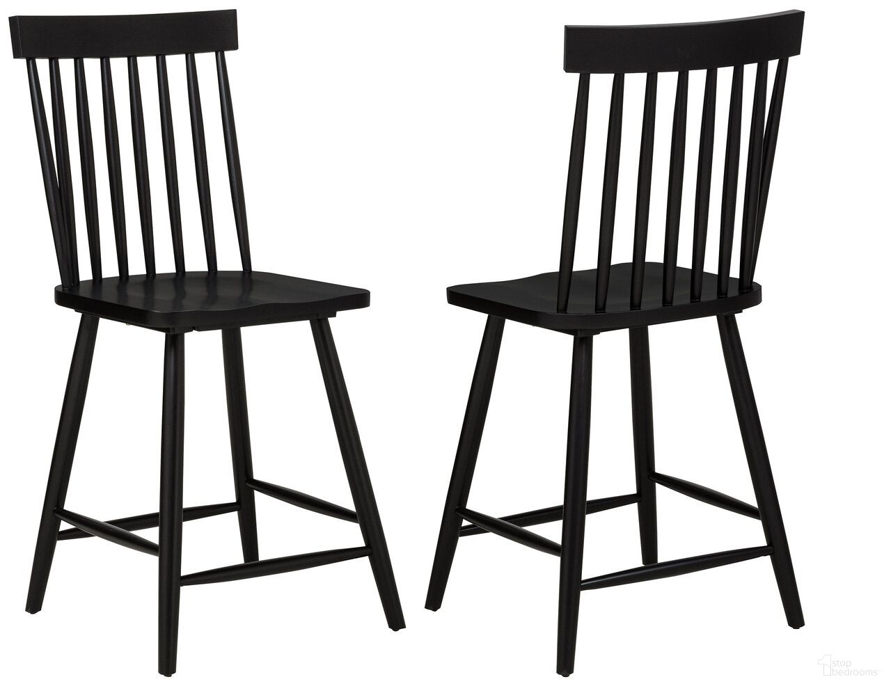 The appearance of Andrews Windsor Counter Height Dining Side Chair Set of 2 In Black designed by Coaster in the transitional interior design. This black piece of furniture was selected by 1StopBedrooms from Andrews Collection to add a touch of cosiness and style into your home. Sku: 122509BLK. Material: Rubberwood Veneer.