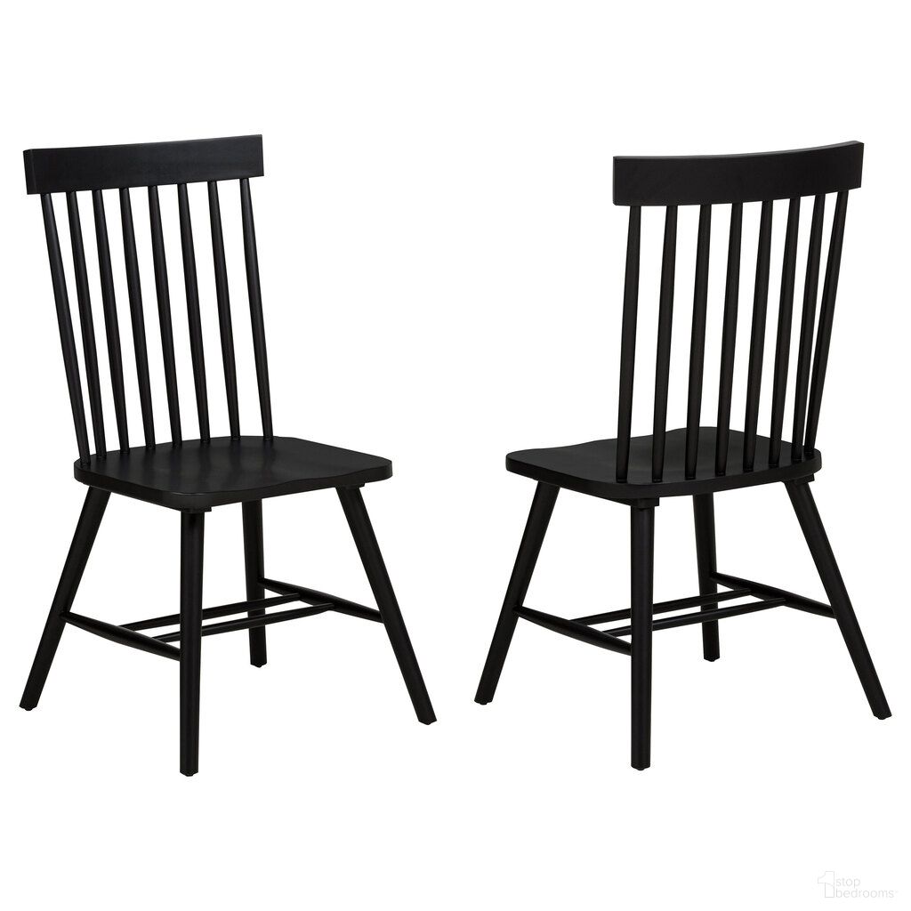 The appearance of Andrews Windsor Spindle Back Dining Side Chair Set of 2 In Black designed by Coaster in the transitional interior design. This black piece of furniture was selected by 1StopBedrooms from Andrews Collection to add a touch of cosiness and style into your home. Sku: 122502BLK. Material: Rubberwood Veneer. Chair Type: Side Chair.
