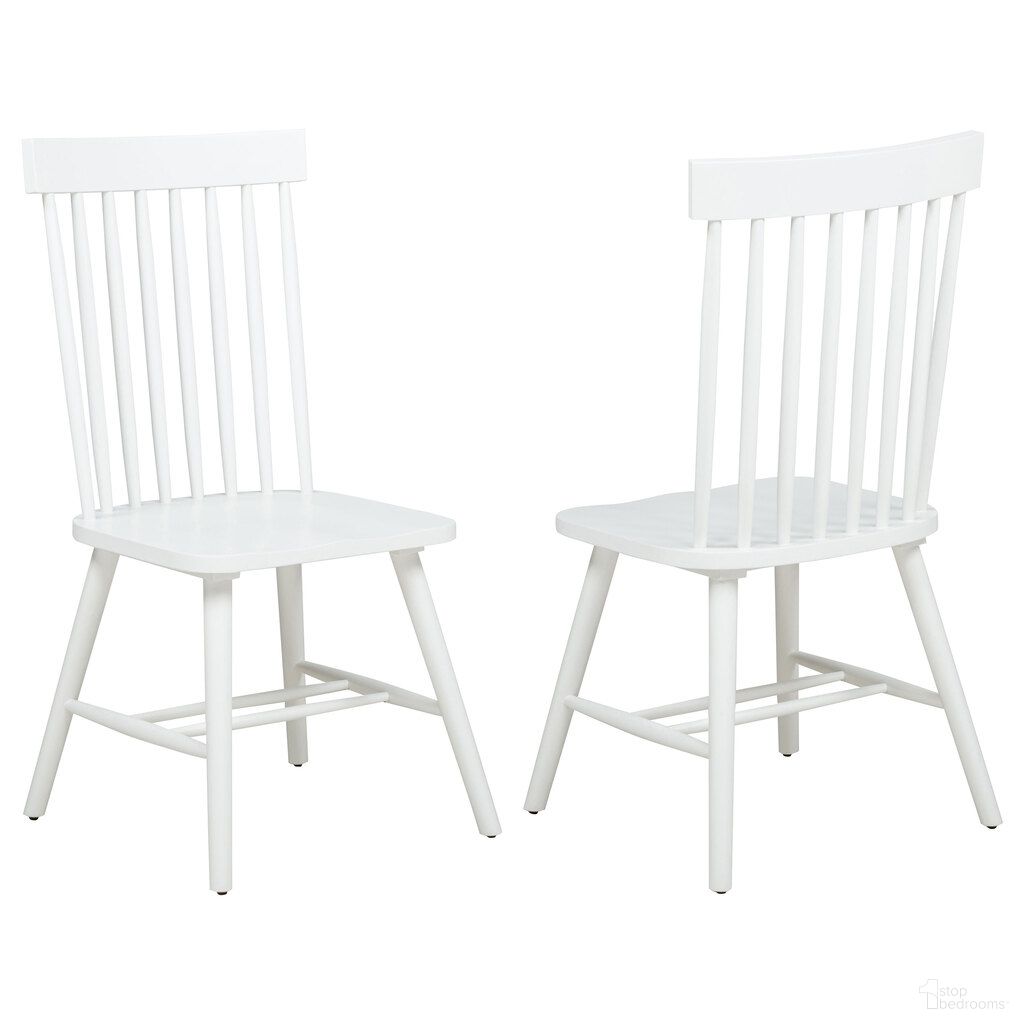 The appearance of Andrews Windsor Spindle Back Dining Side Chair Set of 2 In White designed by Coaster in the transitional interior design. This white piece of furniture  was selected by 1StopBedrooms from Andrews Collection to add a touch of cosiness and style into your home. Sku: 122502WHT. Material: Hardwood. Chair Type: Side Chair.