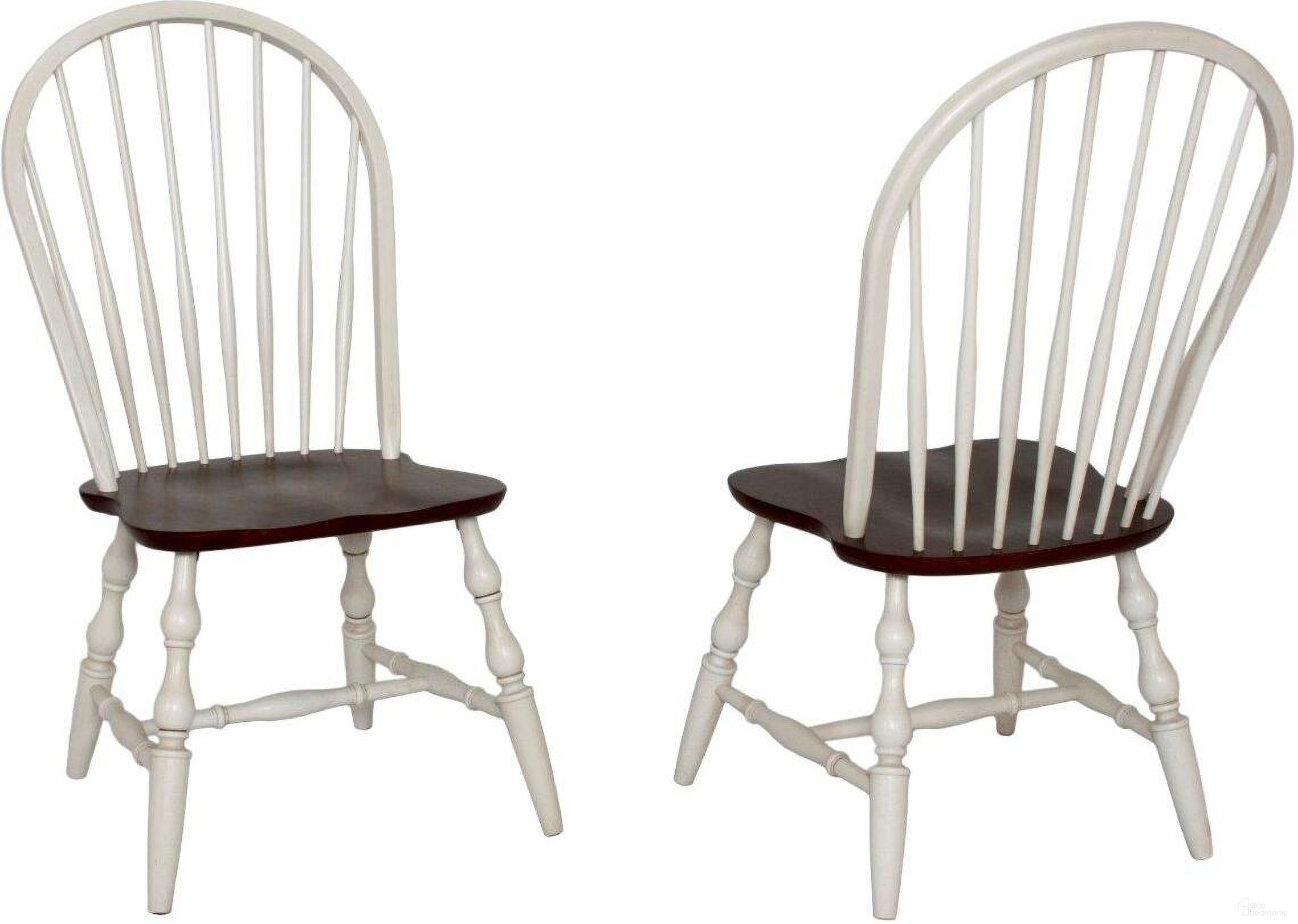 Andrews Windsor Spindleback Dining Chair Set of 2 In Antique White and Chestnut