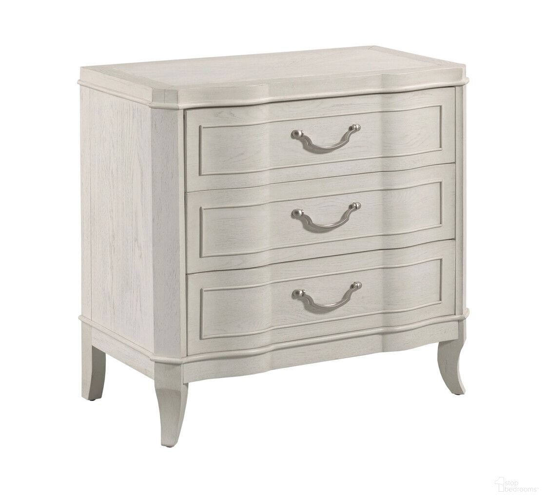 The appearance of Harmony Angeline Bedside Chest In Eggshell designed by American Drew in the modern / contemporary interior design. This eggshell piece of furniture was selected by 1StopBedrooms from Harmony Collection to add a touch of cosiness and style into your home. Sku: 266-421. Material: Wood.