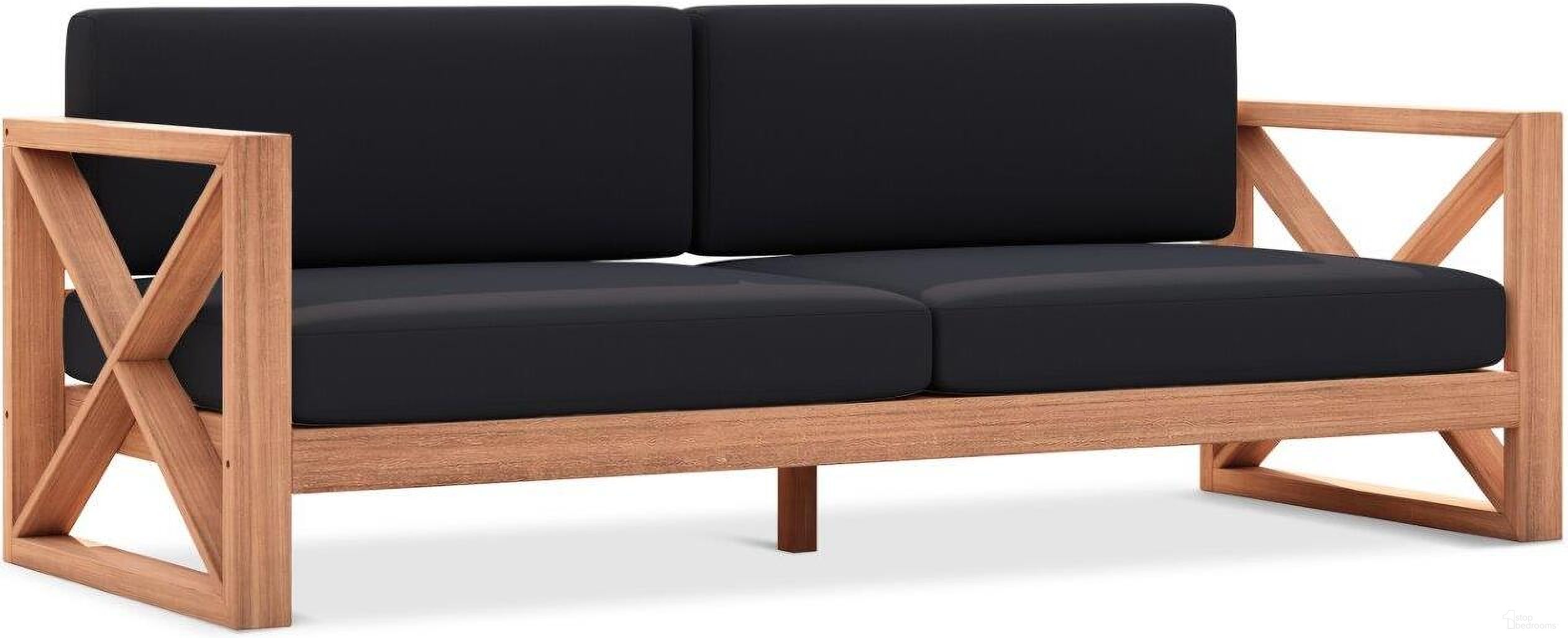 The appearance of Anguilla Water Resistant Fabric Outdoor Sofa In Black designed by Meridian in the modern / contemporary interior design. This black piece of furniture  was selected by 1StopBedrooms from Anguilla Collection to add a touch of cosiness and style into your home. Sku: 352Black-S. Material: Wood.
