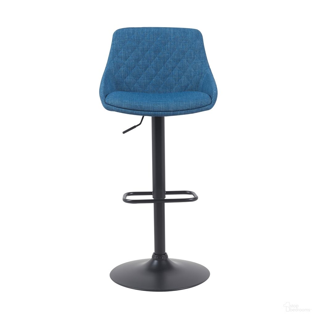 The appearance of Anibal Adjustable Swivel Barstool with Upholstered Seat In Blue and Black designed by Armen Living in the modern / contemporary interior design. This blue and black piece of furniture was selected by 1StopBedrooms from Anibal Collection to add a touch of cosiness and style into your home. Sku: LCANSWBABLBLU. Material: Polyester.