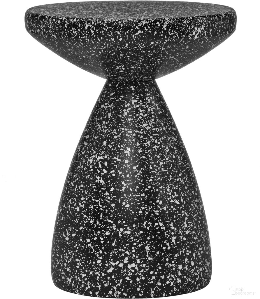 The appearance of Anika Iron Terrazzo End Table In Black designed by Meridian in the modern / contemporary interior design. This black piece of furniture  was selected by 1StopBedrooms from Anika Collection to add a touch of cosiness and style into your home. Sku: 99027Black-ET. Material: Terrazzo.