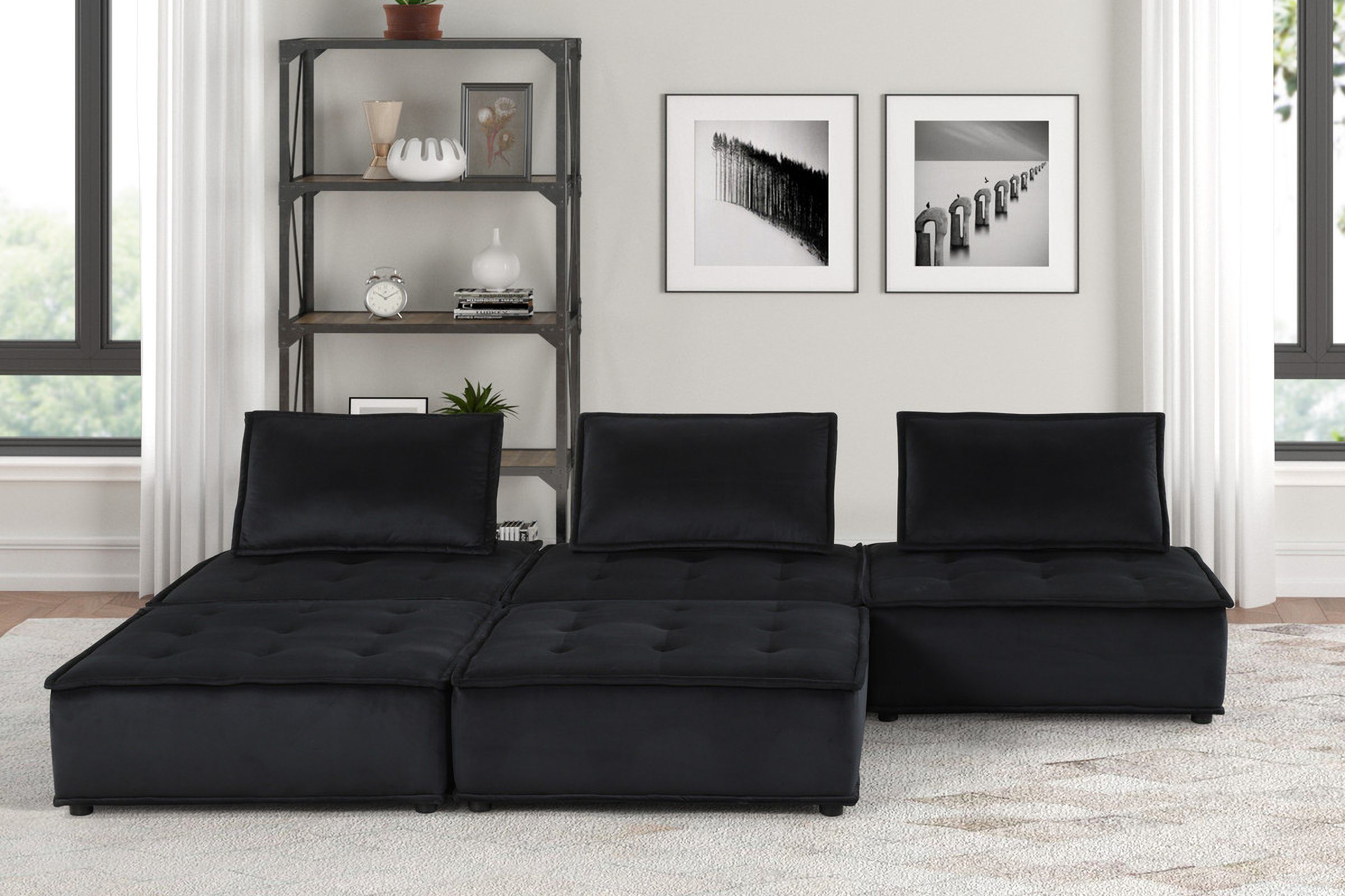 The appearance of Anna 120 Inch Velvet 5 Piece Sectional Sofa Ottoman In Black designed by Lilola Home in the modern / contemporary interior design. This black piece of furniture was selected by 1StopBedrooms from Anna Collection to add a touch of cosiness and style into your home. Sku: 81402;81402;81402;81402;81402. Material: Velvet.