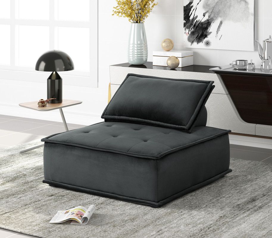 The appearance of Anna 40 Inch Velvet Armless Lounge Chair In Black designed by Lilola Home in the modern / contemporary interior design. This black piece of furniture was selected by 1StopBedrooms from Anna Collection to add a touch of cosiness and style into your home. Sku: 81402. Material: Fabric.