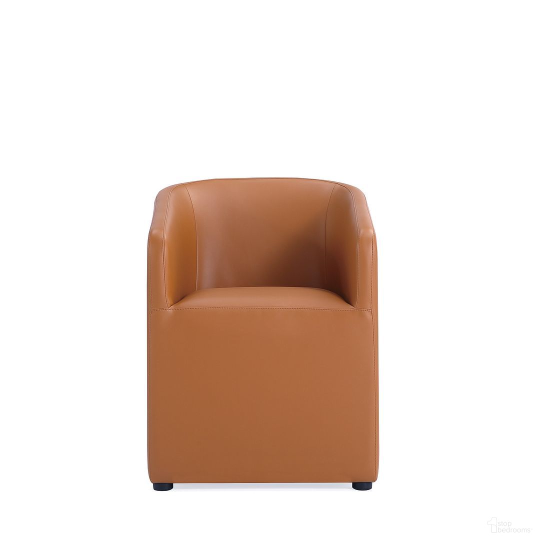 Anna Round Faux Leather Dining Armchair In Saddle