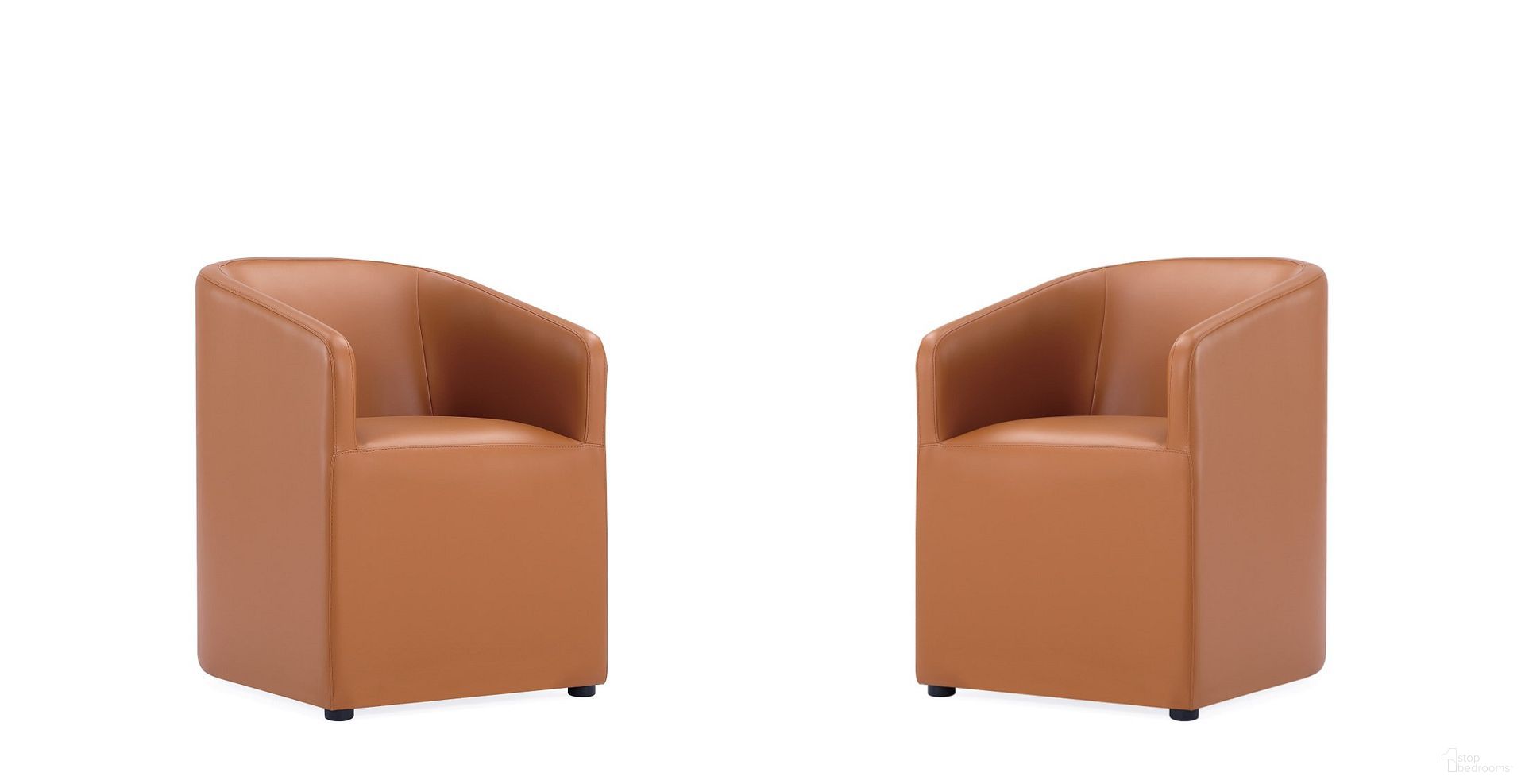 Anna Round Faux Leather Dining Chair Set of 2 In Saddle