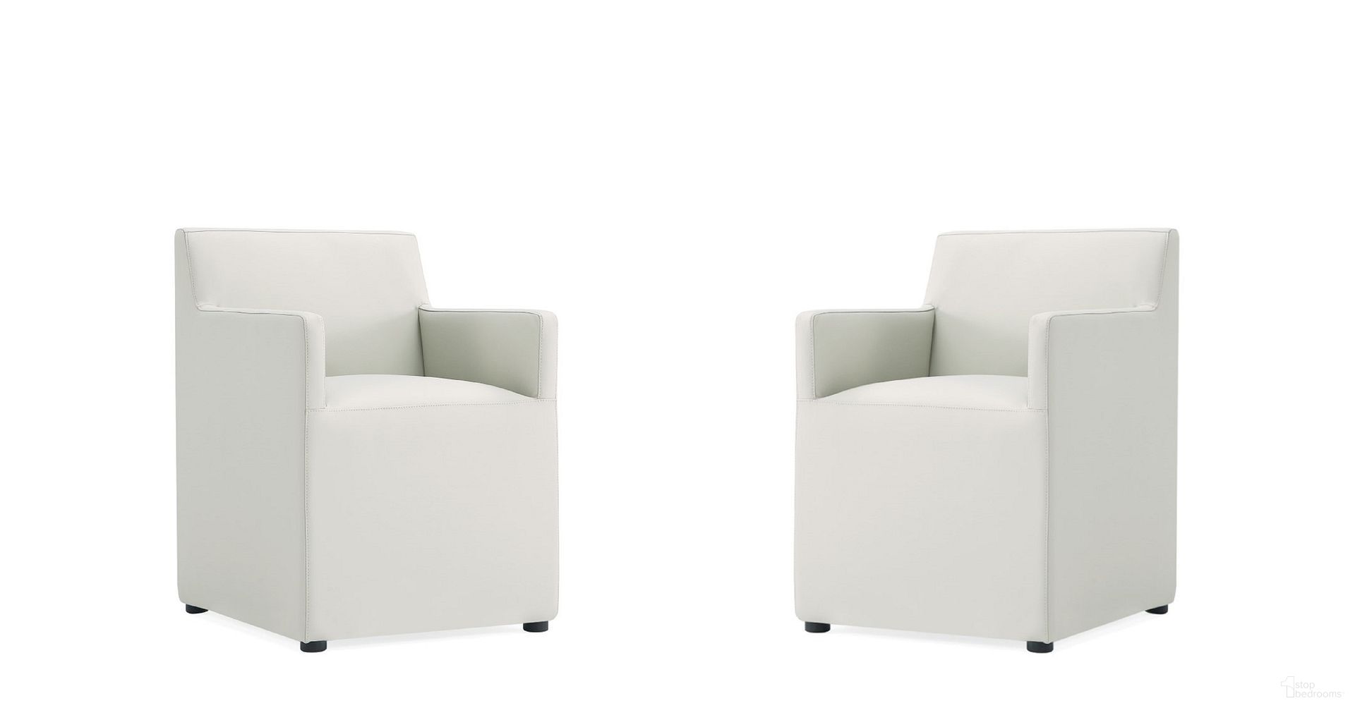 Anna Square Faux Leather Dining Arm Chair Set of 2 In Light Stone Grey