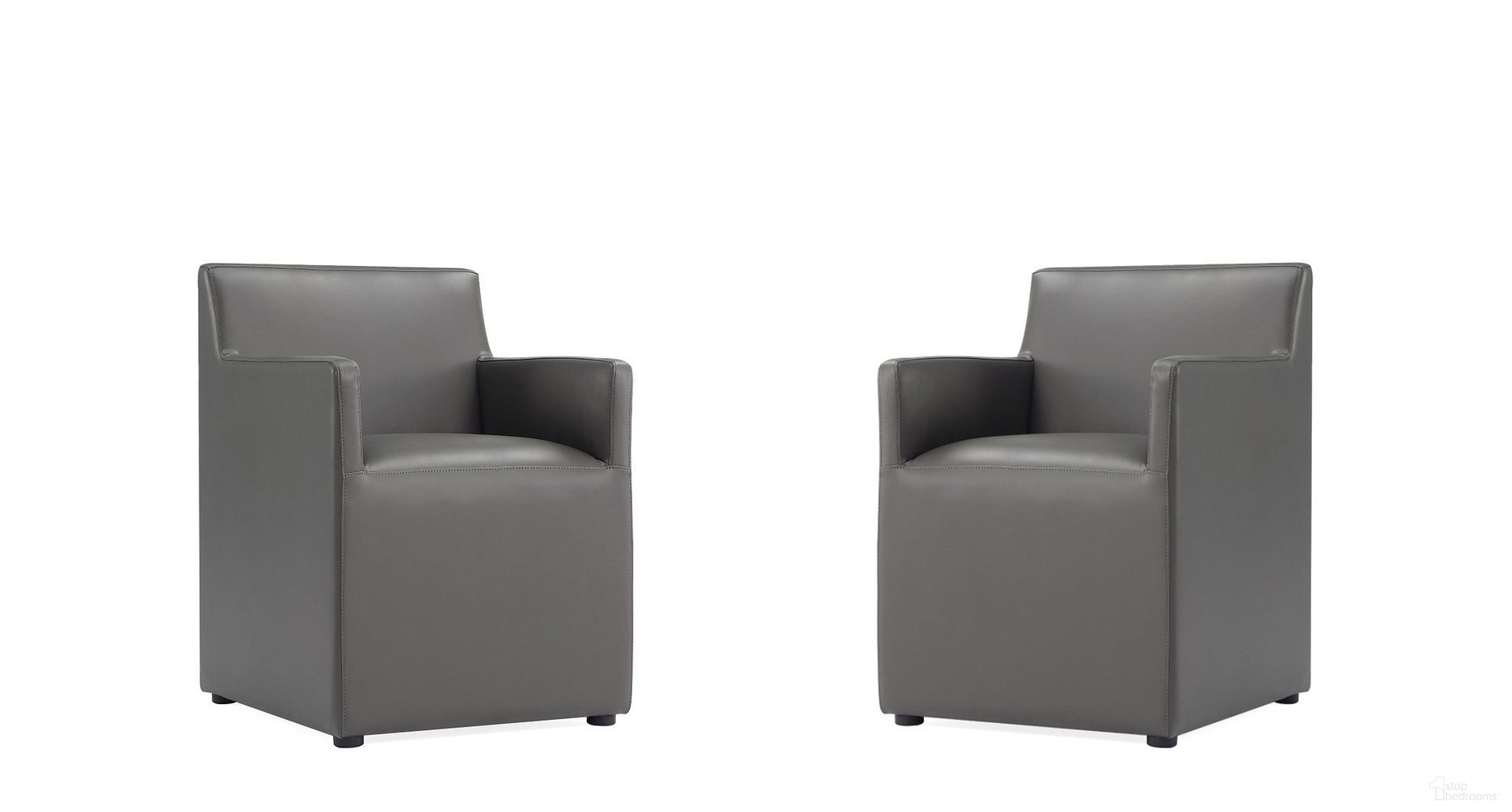 Anna Square Faux Leather Dining Arm Chair Set of 2 In Pewter