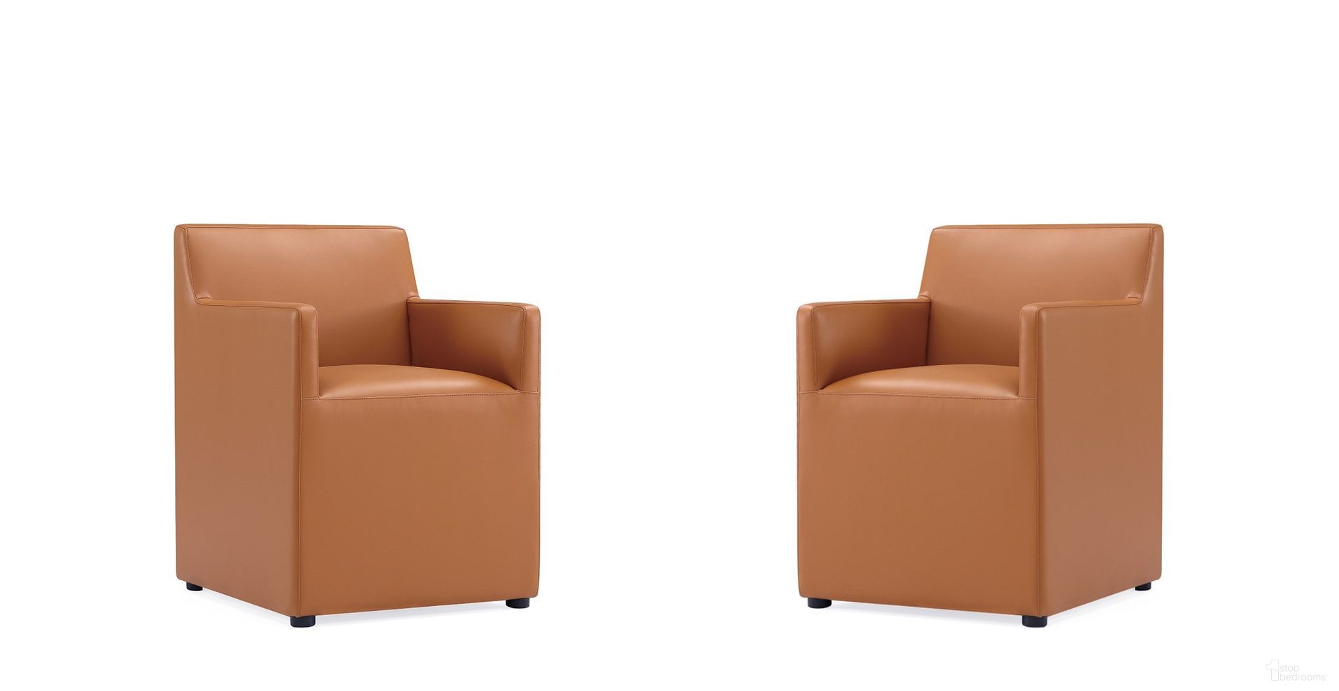 Anna Square Faux Leather Dining Arm Chair Set of 2 In Saddle