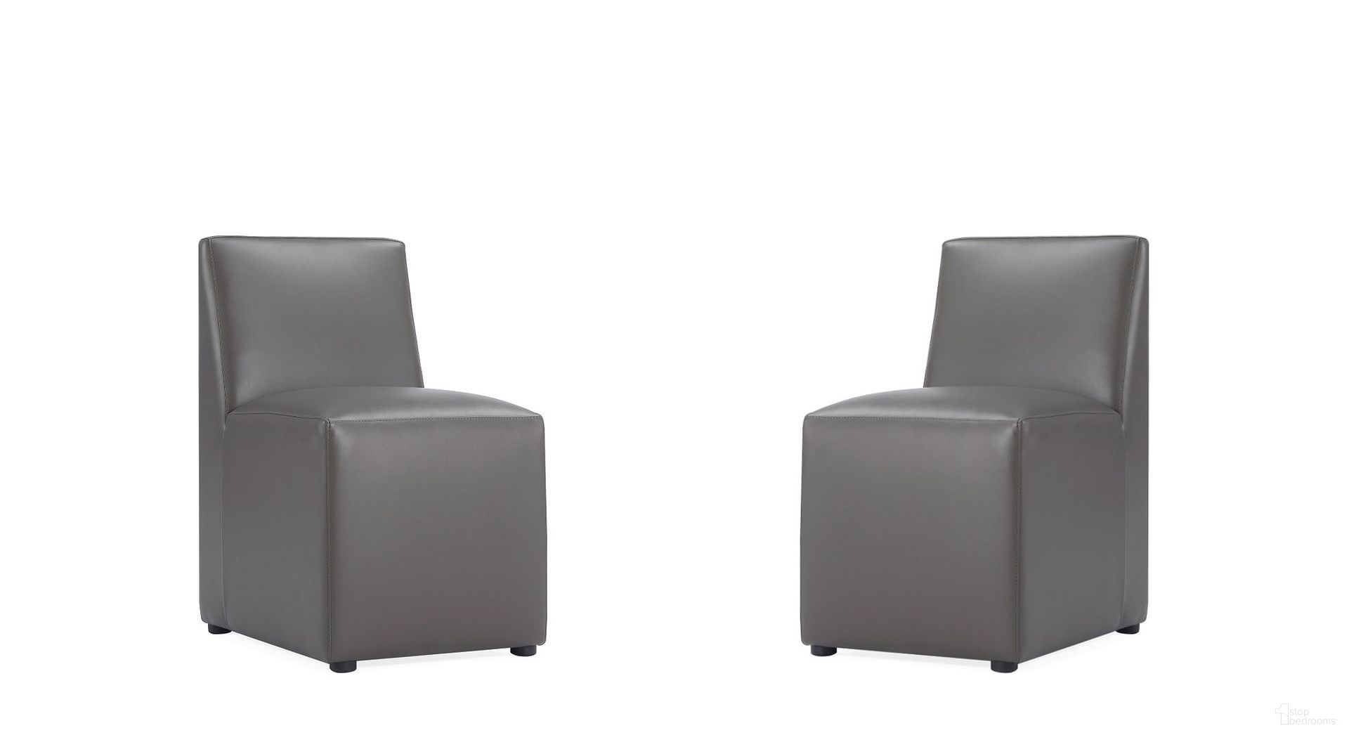 Anna Square Faux Leather Dining Chair Set of 2 In Pewter