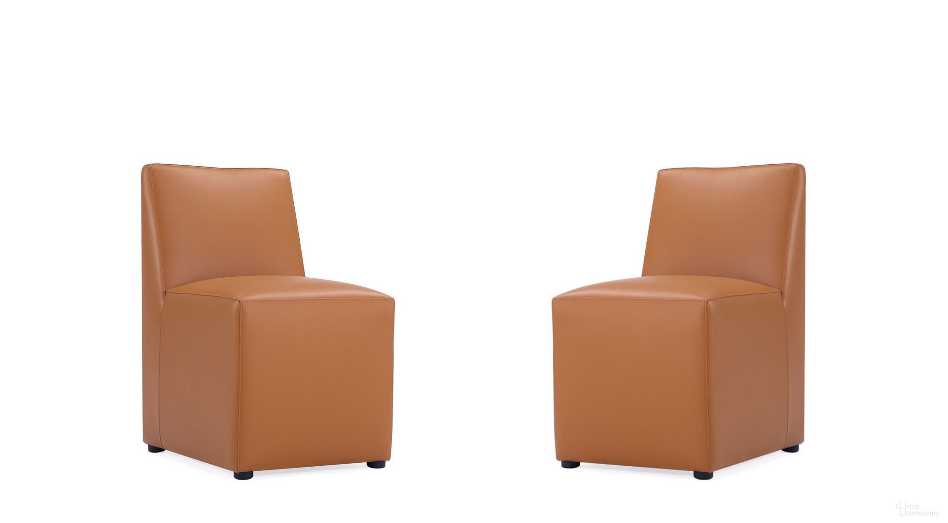 Anna Square Faux Leather Dining Chair Set of 2 In Saddle