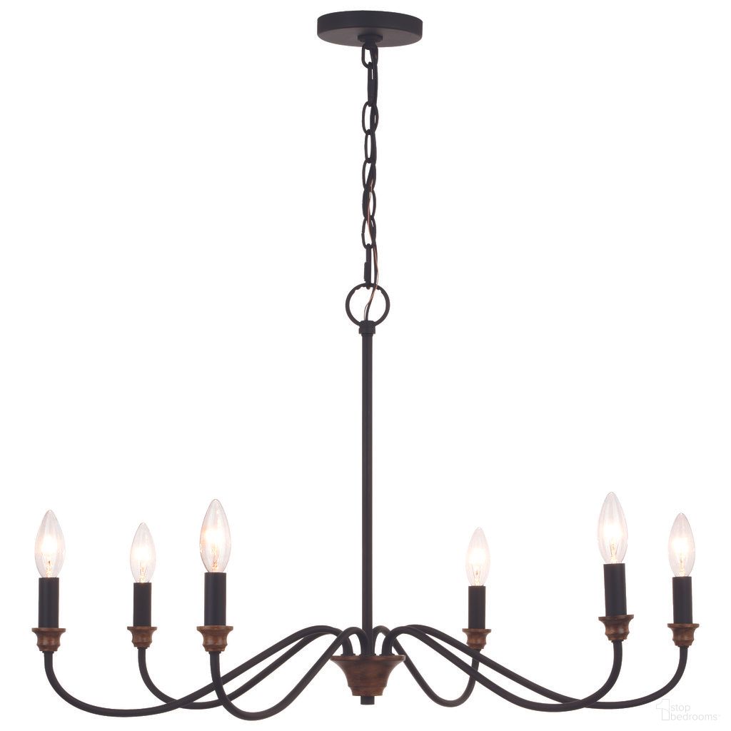 The appearance of Annabelle 30 Inch 6 Light Chandelier In Matte Black and Brushed Walnut designed by Vaxcel in the country / farmhouse interior design. This matte black/brushed walnut piece of furniture  was selected by 1StopBedrooms from Annabelle Collection to add a touch of cosiness and style into your home. Sku: H0265. Material: Steel.