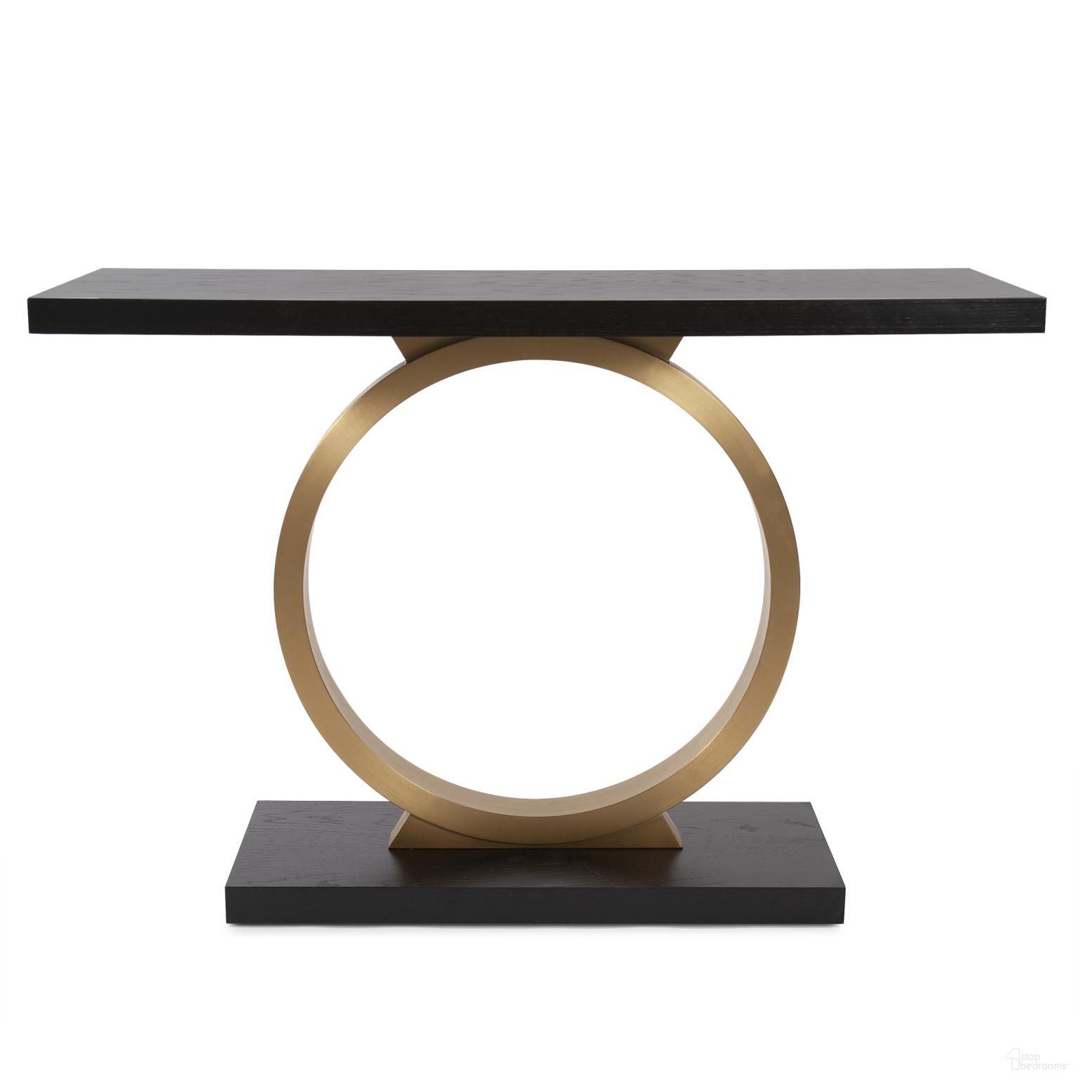 The appearance of Annular Console Table In Black and Gold designed by Howard Elliott in the modern / contemporary interior design. This black/gold piece of furniture  was selected by 1StopBedrooms from  to add a touch of cosiness and style into your home. Sku: 150001. Material: Stainless Steel.