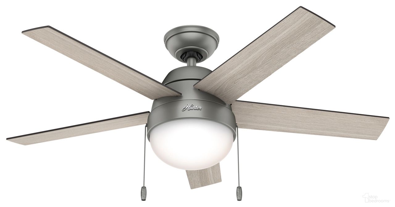Anslee 46 Inch Ceiling Fan with LED Light Kit and Pull Chain In Matte Silver and Light Gray Oak