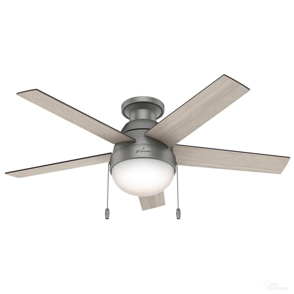 Anslee 46 Inch Low Profile Ceiling Fan with LED Light Kit and Pull Chain In Matte Silver and Light Gray Oak