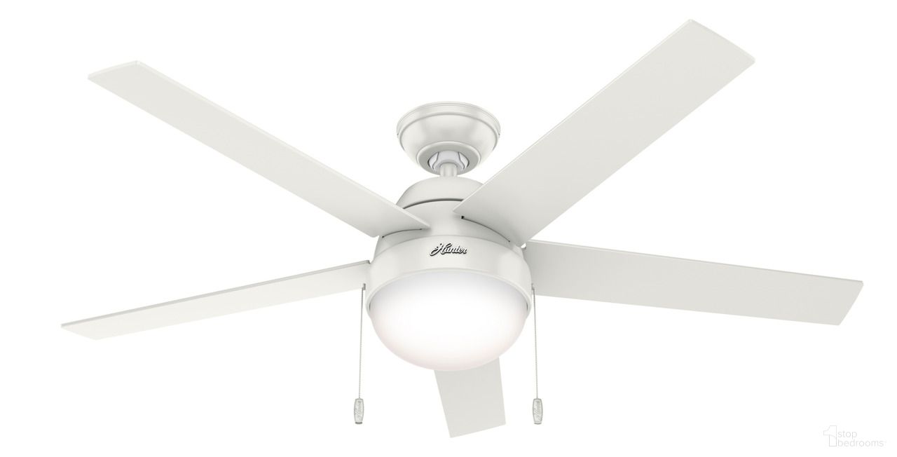 Anslee 52 Inch Ceiling Fan with LED Light Kit and Pull Chain In Fresh White and Natural Wood