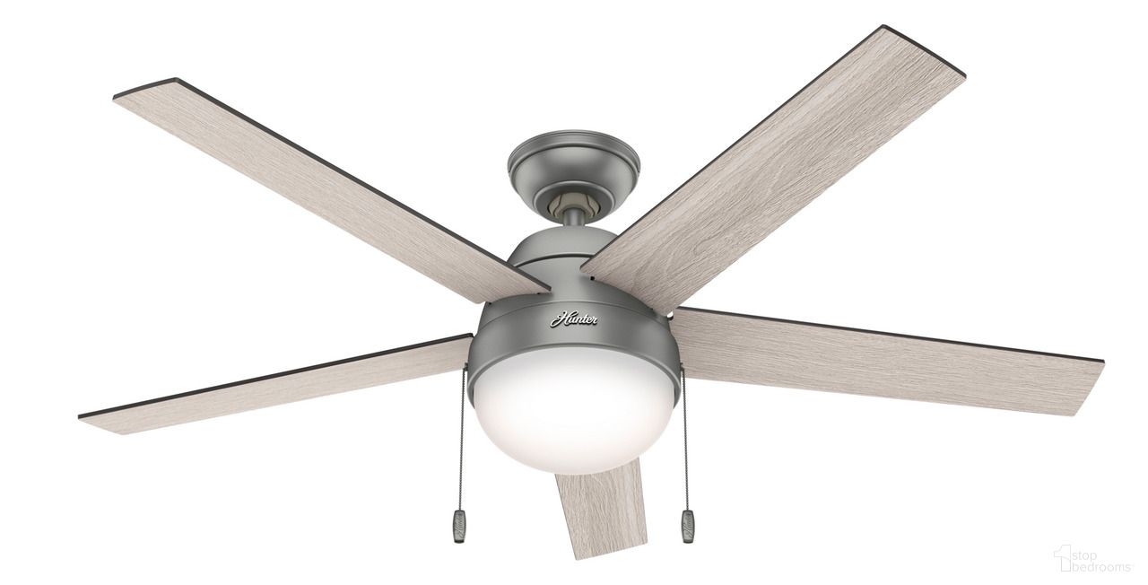 Anslee 52 Inch Ceiling Fan with LED Light Kit and Pull Chain In Matte Silver and Light Gray Oak