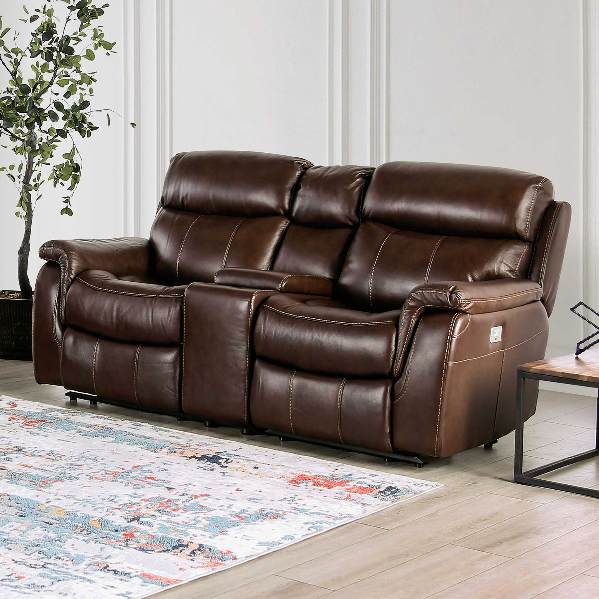 The appearance of Antenor Power Loveseat In Brown designed by Furniture of America in the transitional interior design. This brown piece of furniture was selected by 1StopBedrooms from Antenor Collection to add a touch of cosiness and style into your home. Sku: CM9926MB-CS;CM9926MB-LCH-PM;CM9926MB-RCH-PM. Material: Leather Match.