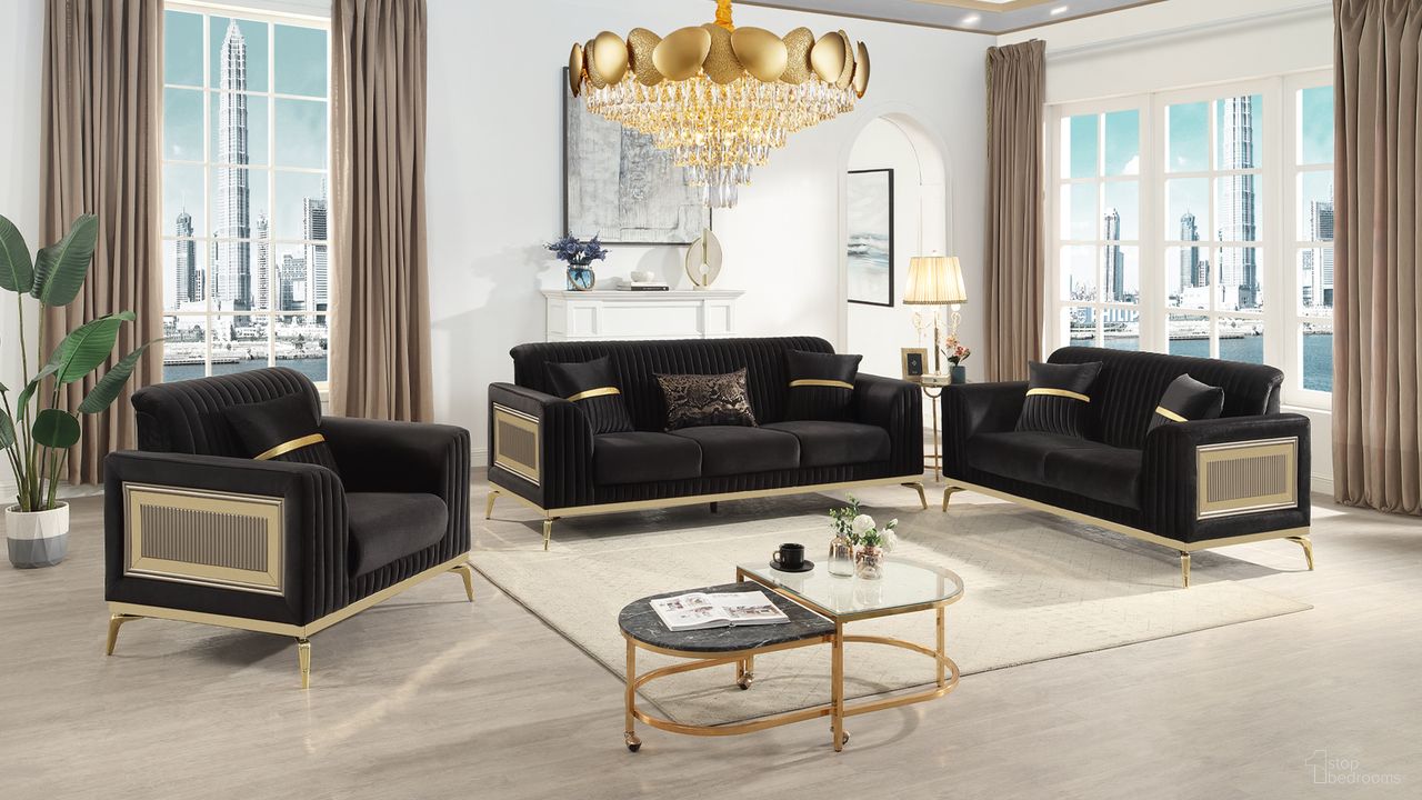Antigua Living Room Set In Black And Gold