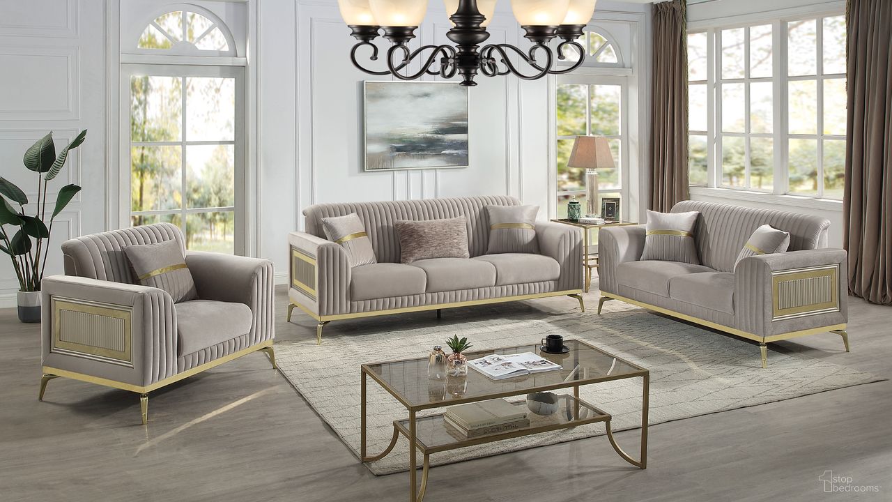 Antigua Living Room Set In Taupe And Gold