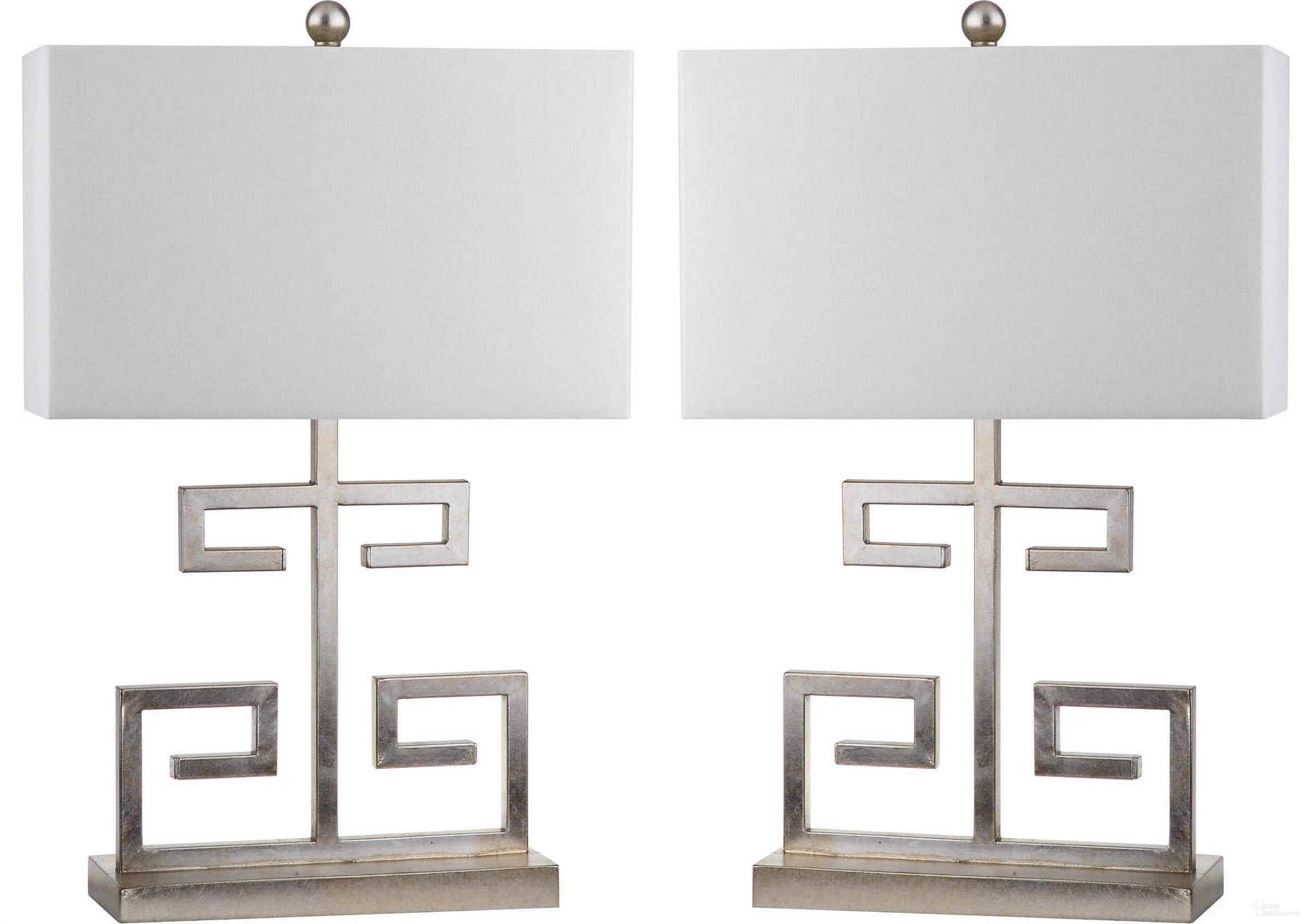 The appearance of Antiquated Silver and Off-White Greek Key 25 Inch Table Lamp Set of 2 designed by Safavieh in the modern / contemporary interior design. This antique silver piece of furniture was selected by 1StopBedrooms from Safavieh LIT Collection to add a touch of cosiness and style into your home. Sku: LIT4160B-SET2. Material: Iron.