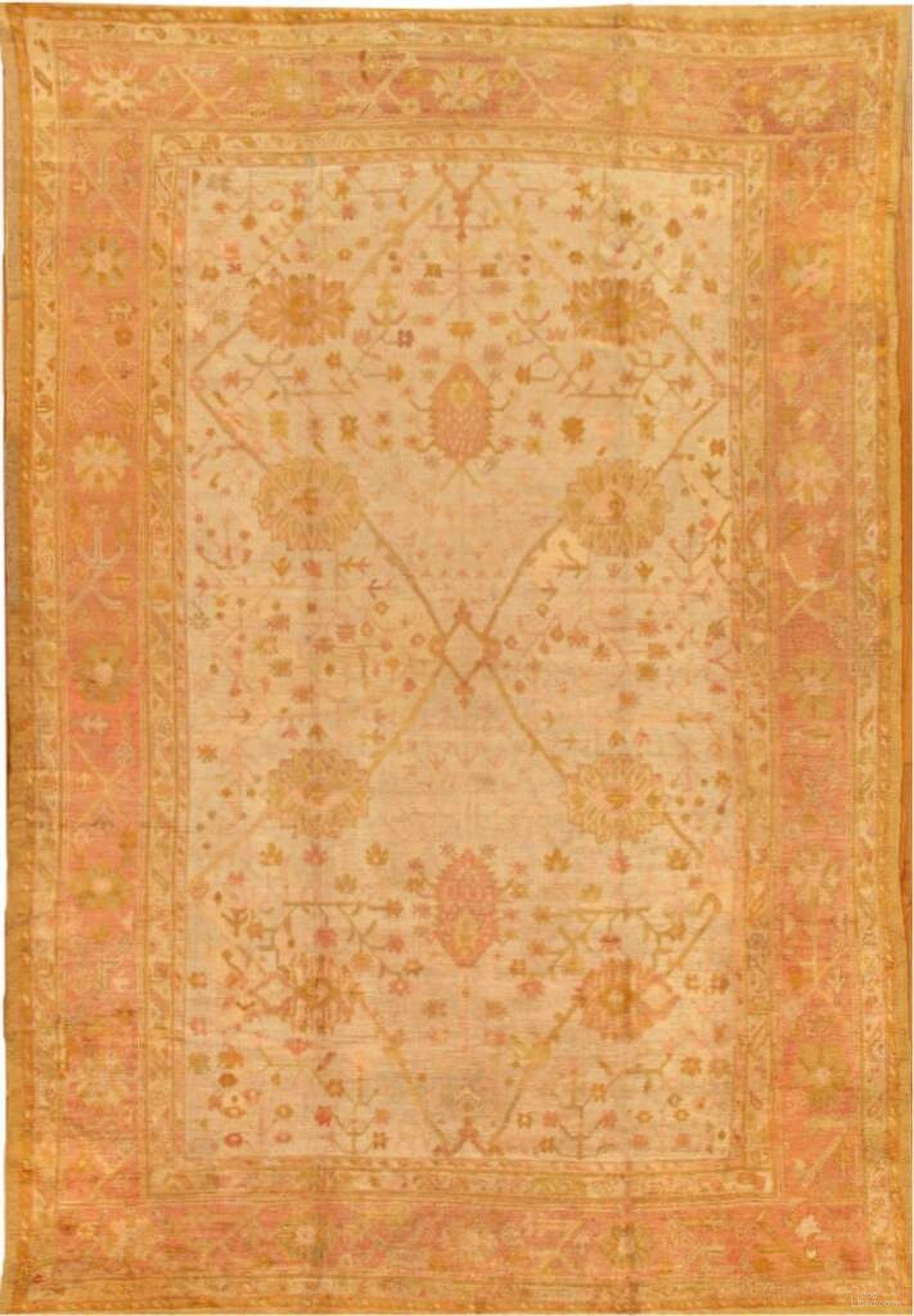 Antique Oushak Collection Hand-Knotted Lamb's Wool Area Rug-10' 1" x 15' 3" In Ivory and Coral