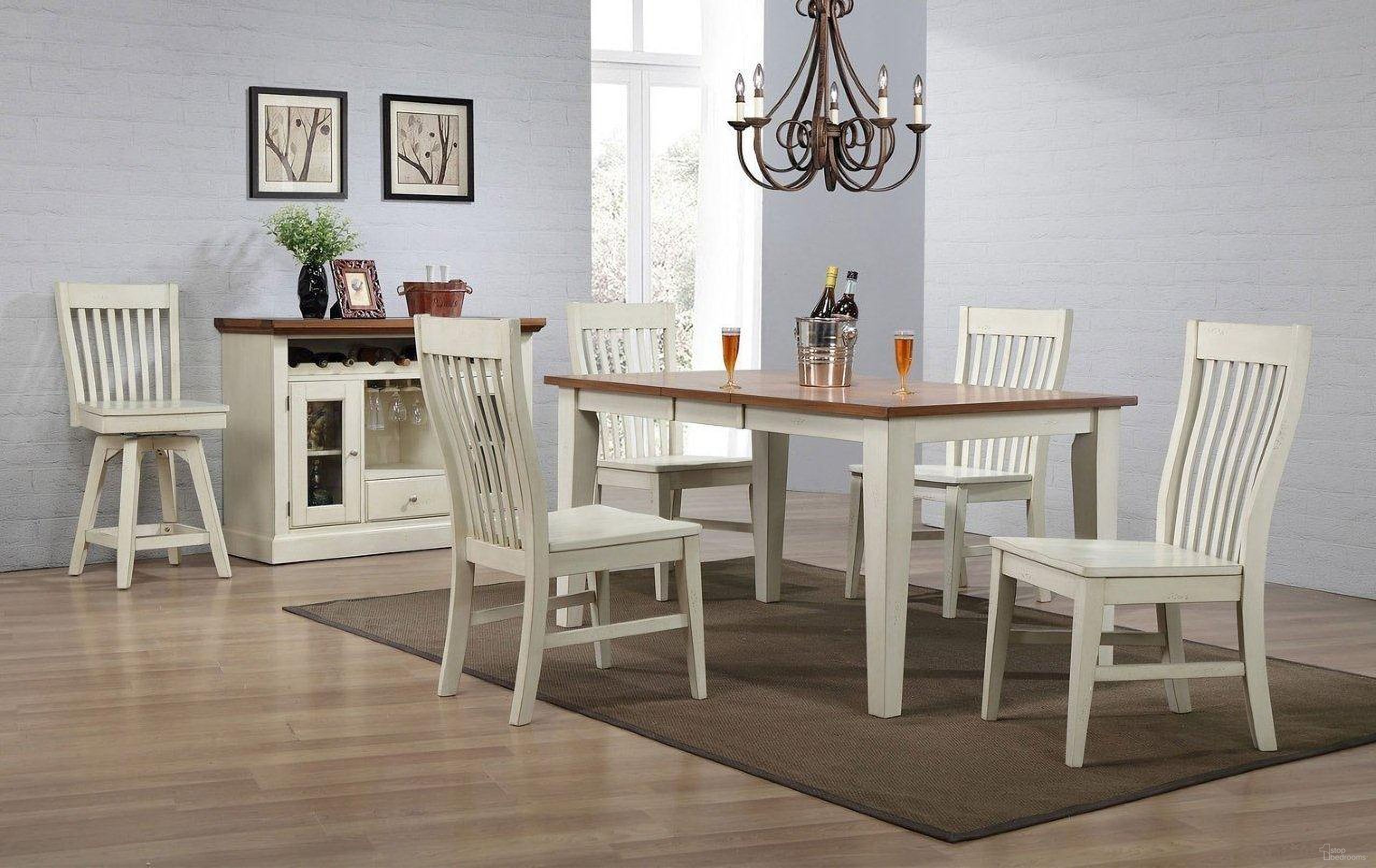 The appearance of Antique White Leg Dining Room Set designed by ECI in the transitional interior design. This antique white piece of furniture was selected by 1StopBedrooms from Choices Collection to add a touch of cosiness and style into your home. Sku: 0733-20-T;0738-20-S1. Table Base Style: Legs. Material: Wood. Table Top Shape: Rectangular. Size: 48" x 36".