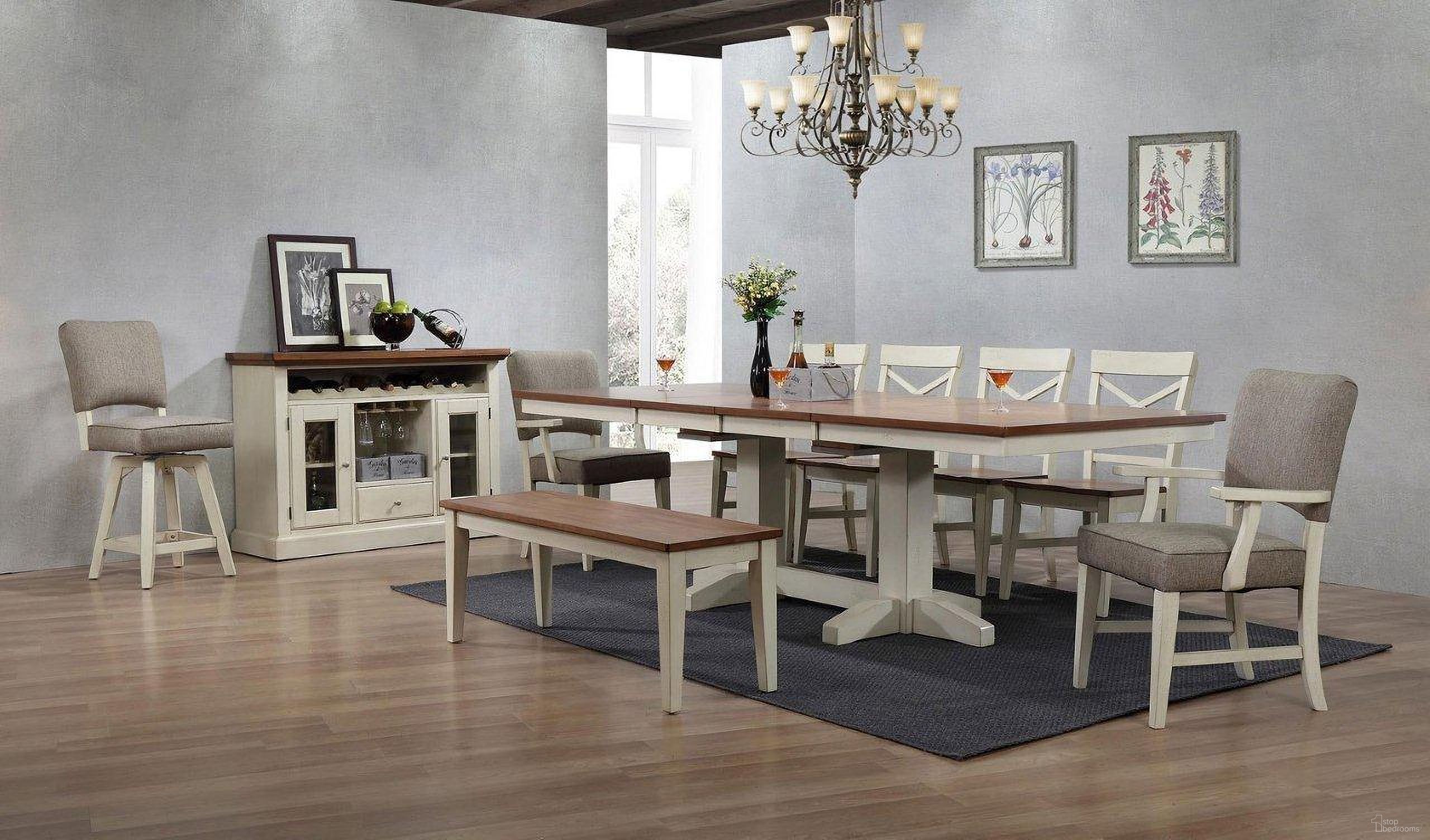 The appearance of Antique White Trestle Dining Room Set designed by ECI in the transitional interior design. This antique white piece of furniture was selected by 1StopBedrooms from Choices Collection to add a touch of cosiness and style into your home. Sku: 0733-20-TT;0733-20-TB;0737-20-S1. Table Base Style: Trestle. Material: Wood. Table Top Shape: Rectangular. Size: 96" x 42".