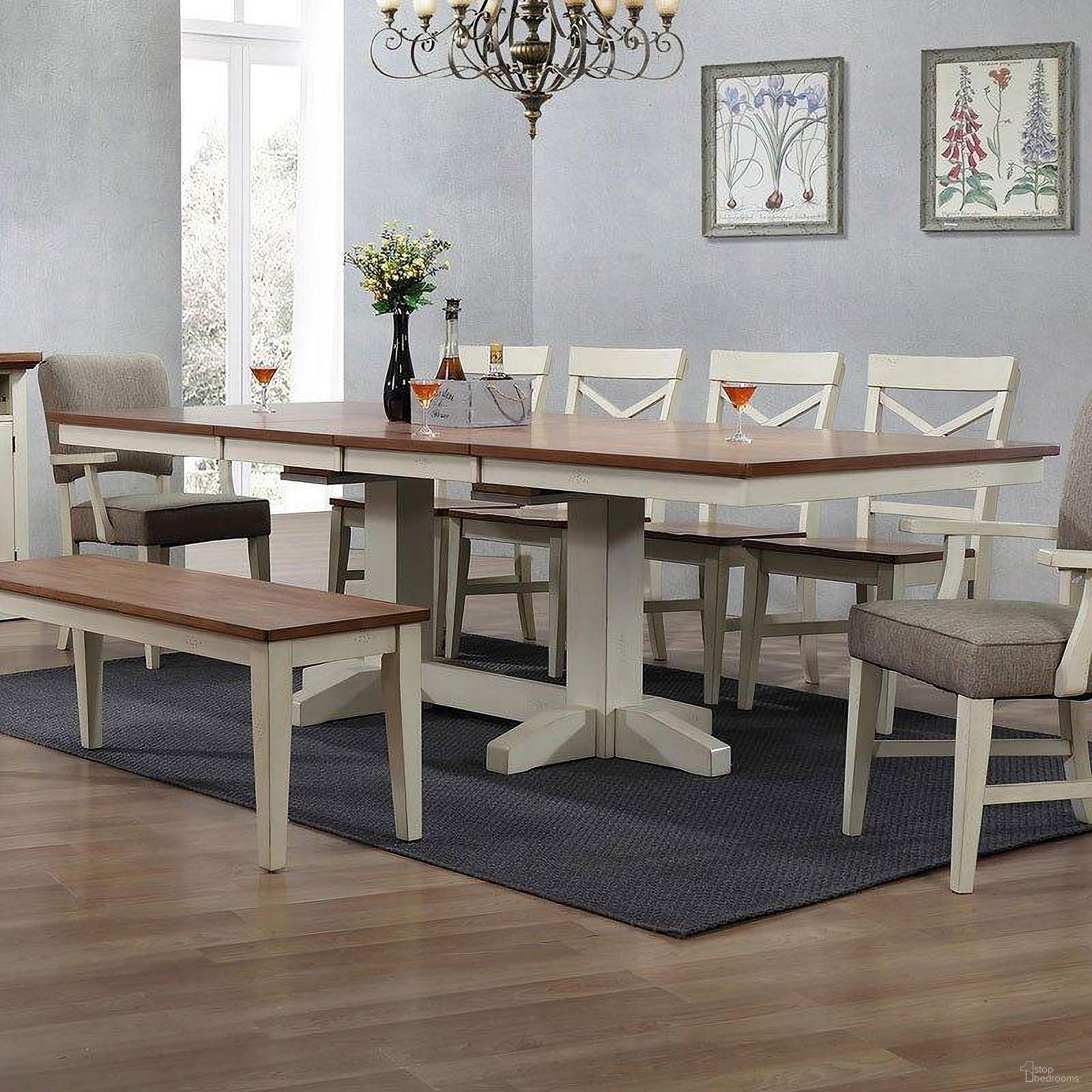 The appearance of Antique White Trestle Table designed by ECI in the transitional interior design. This antique white piece of furniture  was selected by 1StopBedrooms from Choices Collection to add a touch of cosiness and style into your home. Sku: 0733-20-TT;0733-20-TB. Table Base Style: Trestle. Table Top Shape: Rectangular. Size: 96" x 42". Material: Hardwood.