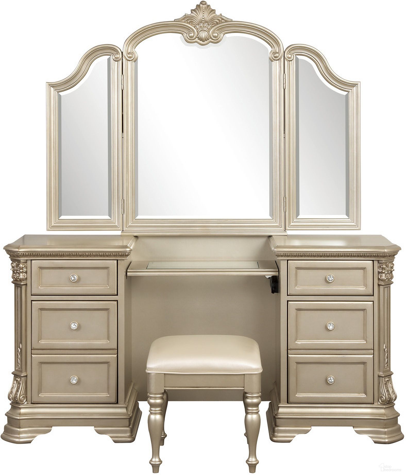 Antoinetta Vanity Dresser with Mirror In Gold and Silver