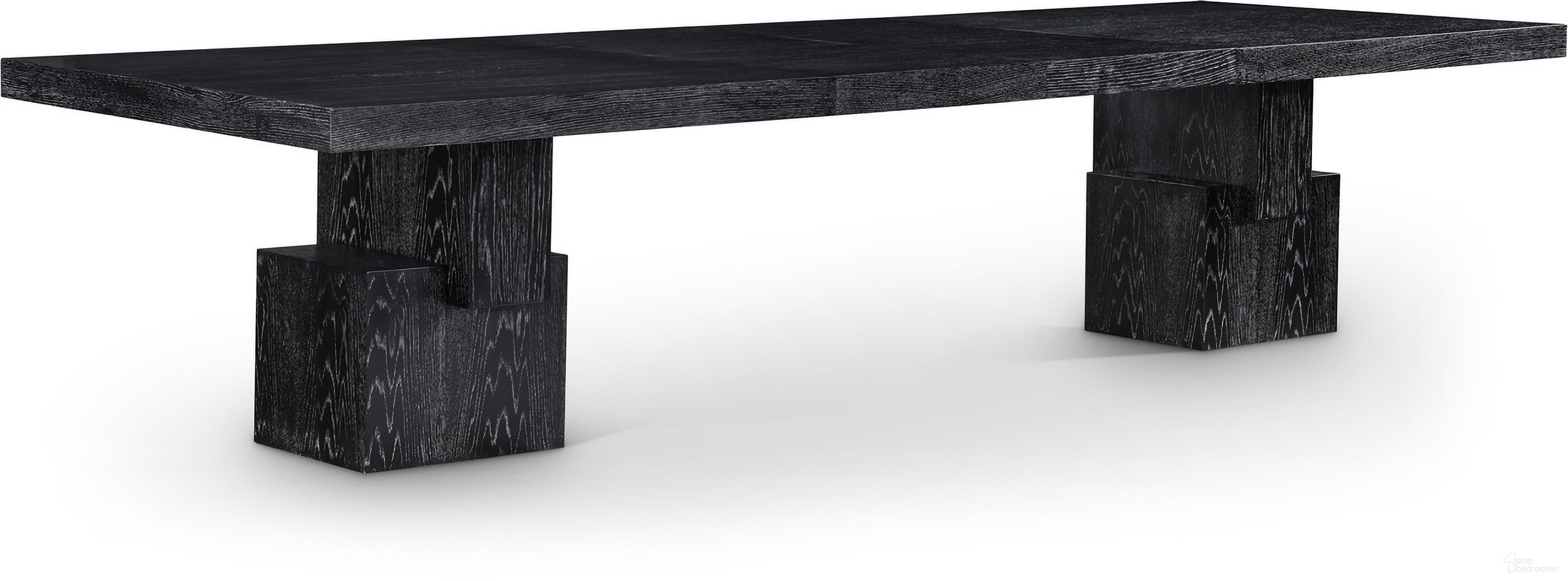 The appearance of Anzio Dining Table In Black designed by Meridian in the transitional interior design. This black piece of furniture was selected by 1StopBedrooms from Anzio Collection to add a touch of cosiness and style into your home. Sku: 722Black-T Box 1/3 (Top);722Black-T Box 2/3 (Base1);722Black-T Box 3/3 (Base2). Table Base Style: Double Pedestal. Table Top Shape: Rectangular. Size: 48" x 144". Material: Oak Veneer.
