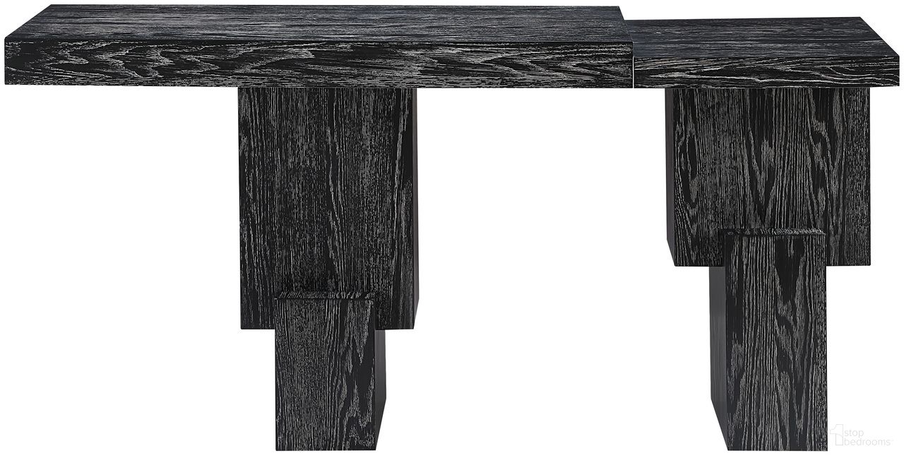 The appearance of Anzio Oak Veneer and Solid Wood Console Table In Black designed by Meridian in the modern / contemporary interior design. This black piece of furniture was selected by 1StopBedrooms from Anzio Collection to add a touch of cosiness and style into your home. Sku: 302Black-T Box 1/2 (Top);302Black-T Box 2/2 (Base). Material: Rubberwood.