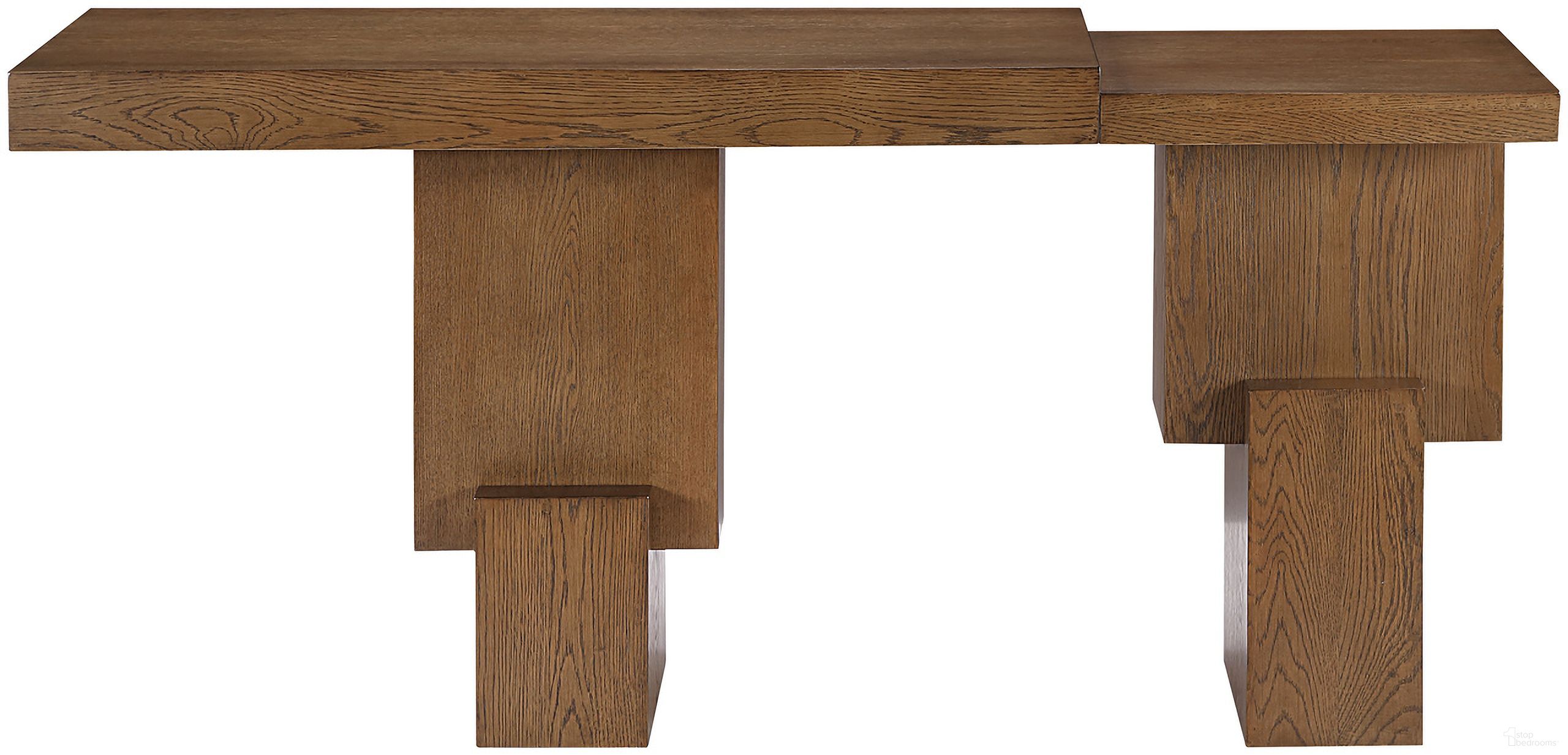 The appearance of Anzio Oak Veneer and Solid Wood Console Table In Brown designed by Meridian in the modern / contemporary interior design. This brown piece of furniture was selected by 1StopBedrooms from Anzio Collection to add a touch of cosiness and style into your home. Sku: 302Brown-T Box 1/2 (Top);302Brown-T Box 2/2 (Base). Material: Rubberwood.