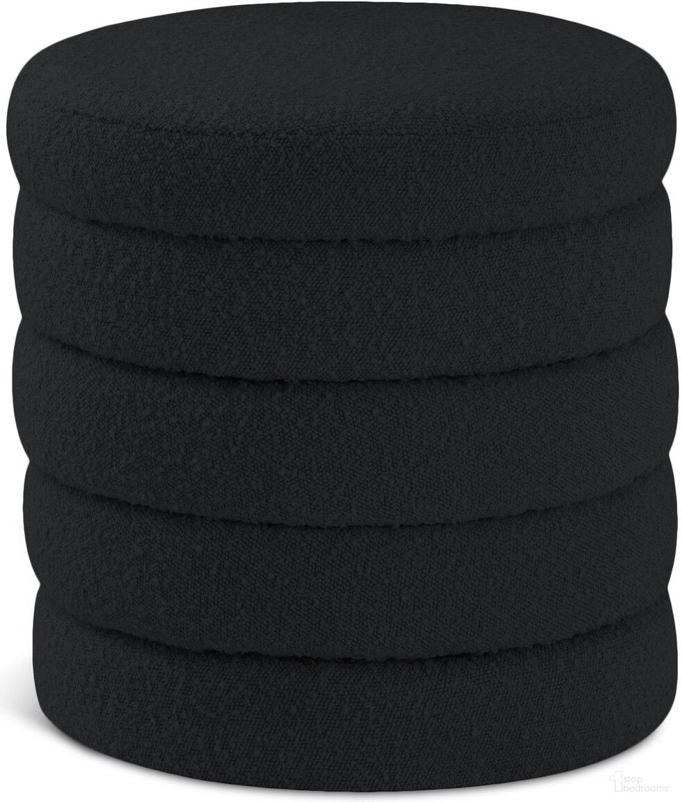 Aphia Boucle Fabric Ottoman/Stool In Black