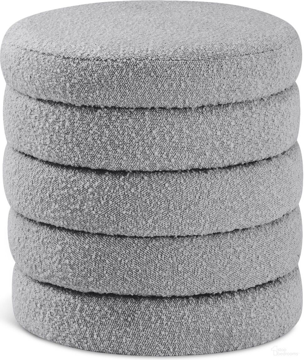 Aphia Boucle Fabric Ottoman/Stool In Grey