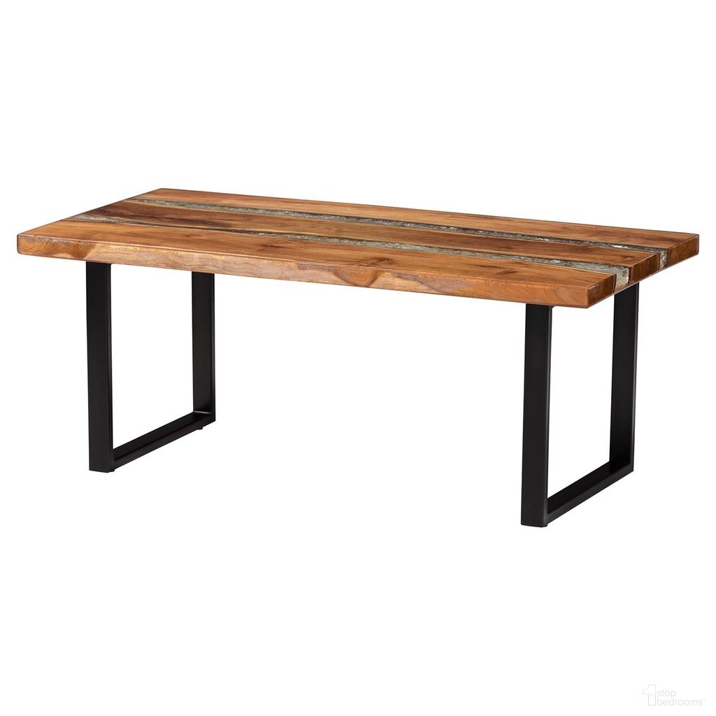Apio Wood and Resin Coffee Table with Glass Inlay In Natural Brown and White