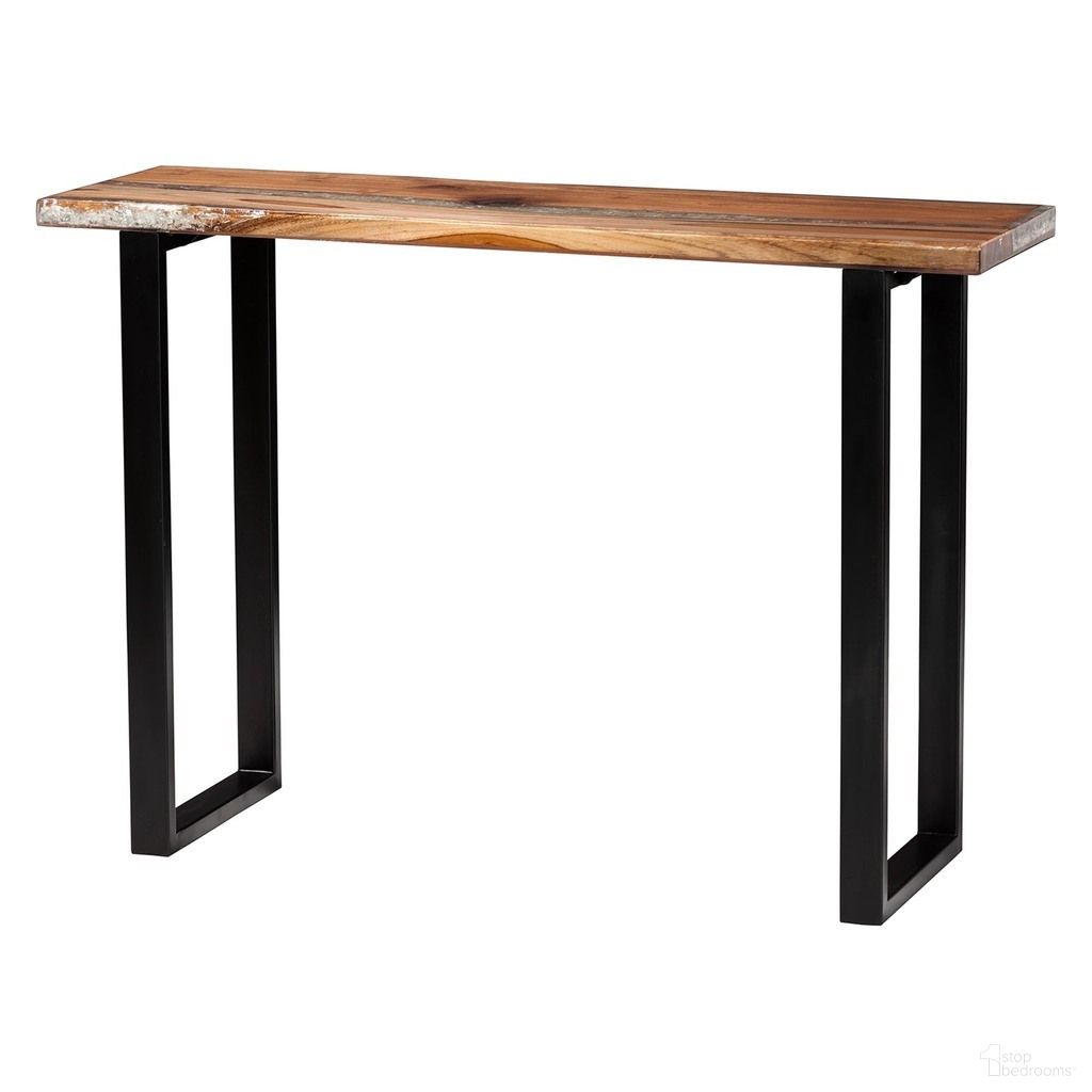 Apio Wood and Resin Console Table with Glass Inlay In Natural Brown and White