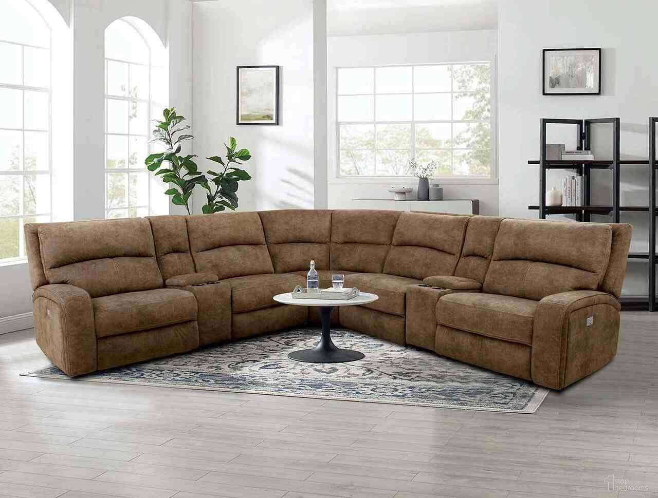 The appearance of Apostolos Power Sectional In Brown designed by Furniture of America in the transitional interior design. This brown piece of furniture was selected by 1StopBedrooms from Apostolos Collection to add a touch of cosiness and style into your home. Sku: CM9915BR-LCH-PM;CM9915BR-AC;CM9915BR-CNR;CM9915BR-AC-PM;CM9915BR-CS;CM9915BR-CS;CM9915BR-RCH-PM. Material: Fabric. Layout: L-Shape.