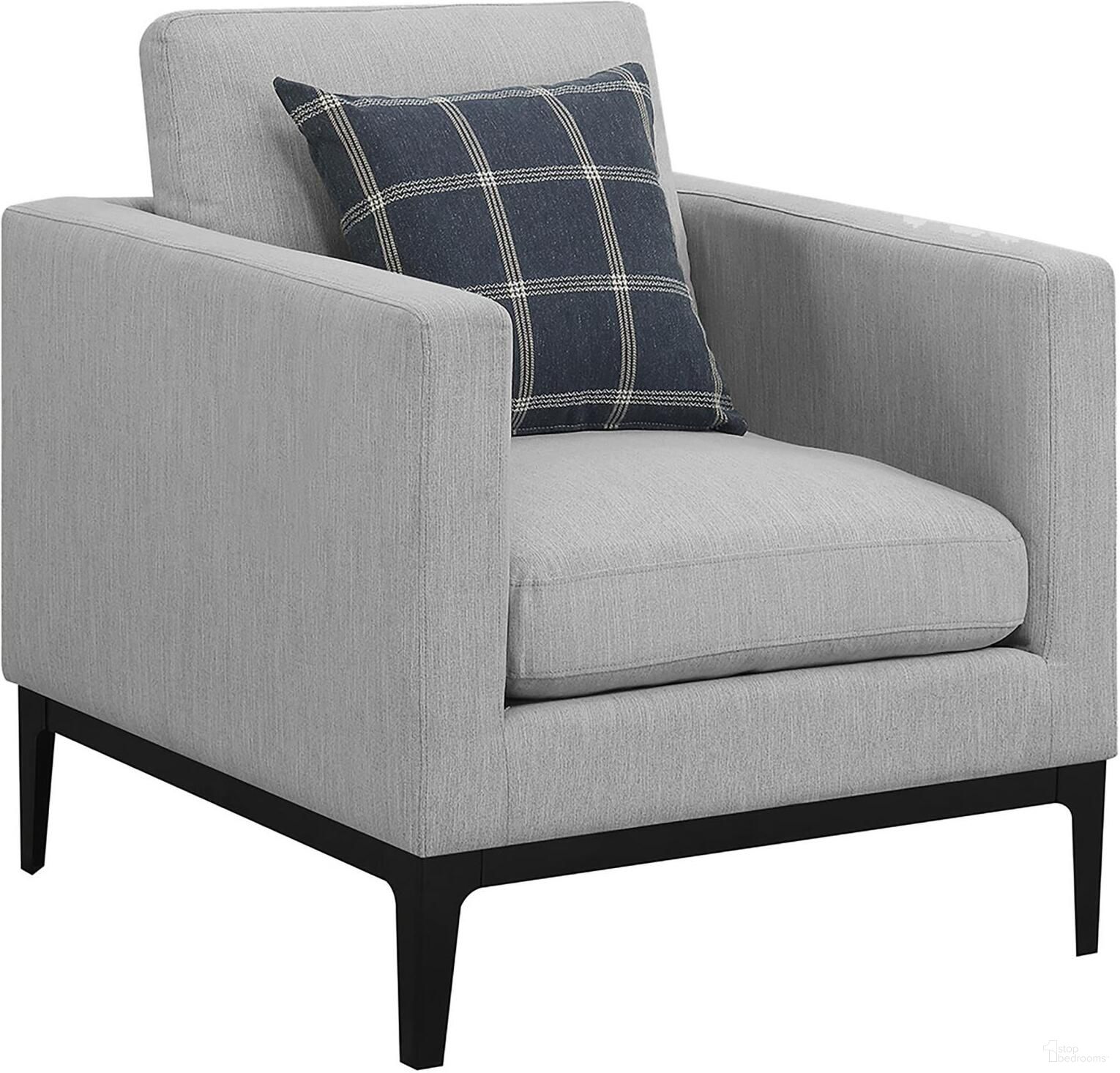 The appearance of Apperson Cushioned Back Arm Chair Light Grey designed by Coaster in the transitional interior design. This light grey piece of furniture was selected by 1StopBedrooms from Apperson Collection to add a touch of cosiness and style into your home. Sku: 508683. Material: Upholstered.