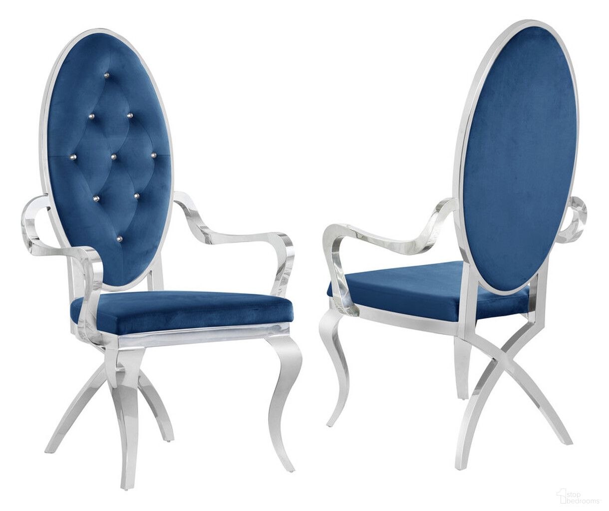 The appearance of Apurva Classy Tufted Arm Chairs Set of 2 In Navy Blue Velvet and Silver Stainless Steel designed by Best Quality Furniture in the modern / contemporary interior design. This navy blue and silver piece of furniture was selected by 1StopBedrooms from Apurva Collection to add a touch of cosiness and style into your home. Sku: SC68. Material: Velvet. Chair Type: Side Chair.