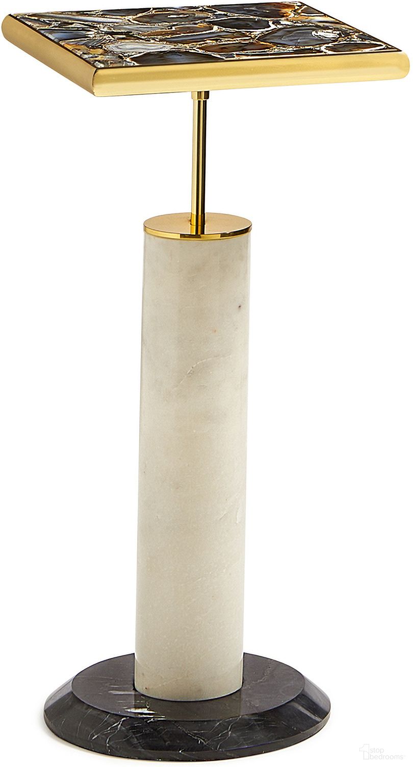 The appearance of Aquarius Side Table In Brass/Off White/Black designed by Maitland-Smith in the modern / contemporary interior design. This brass/off white/black piece of furniture  was selected by 1StopBedrooms from Maitland Smith Collection to add a touch of cosiness and style into your home. Sku: 8399-30. Material: Agate.