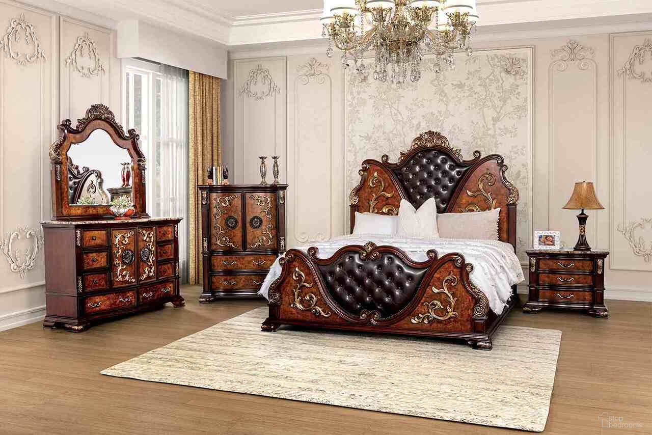 Aquilina Bedroom Set In Dark Cherry and Oak